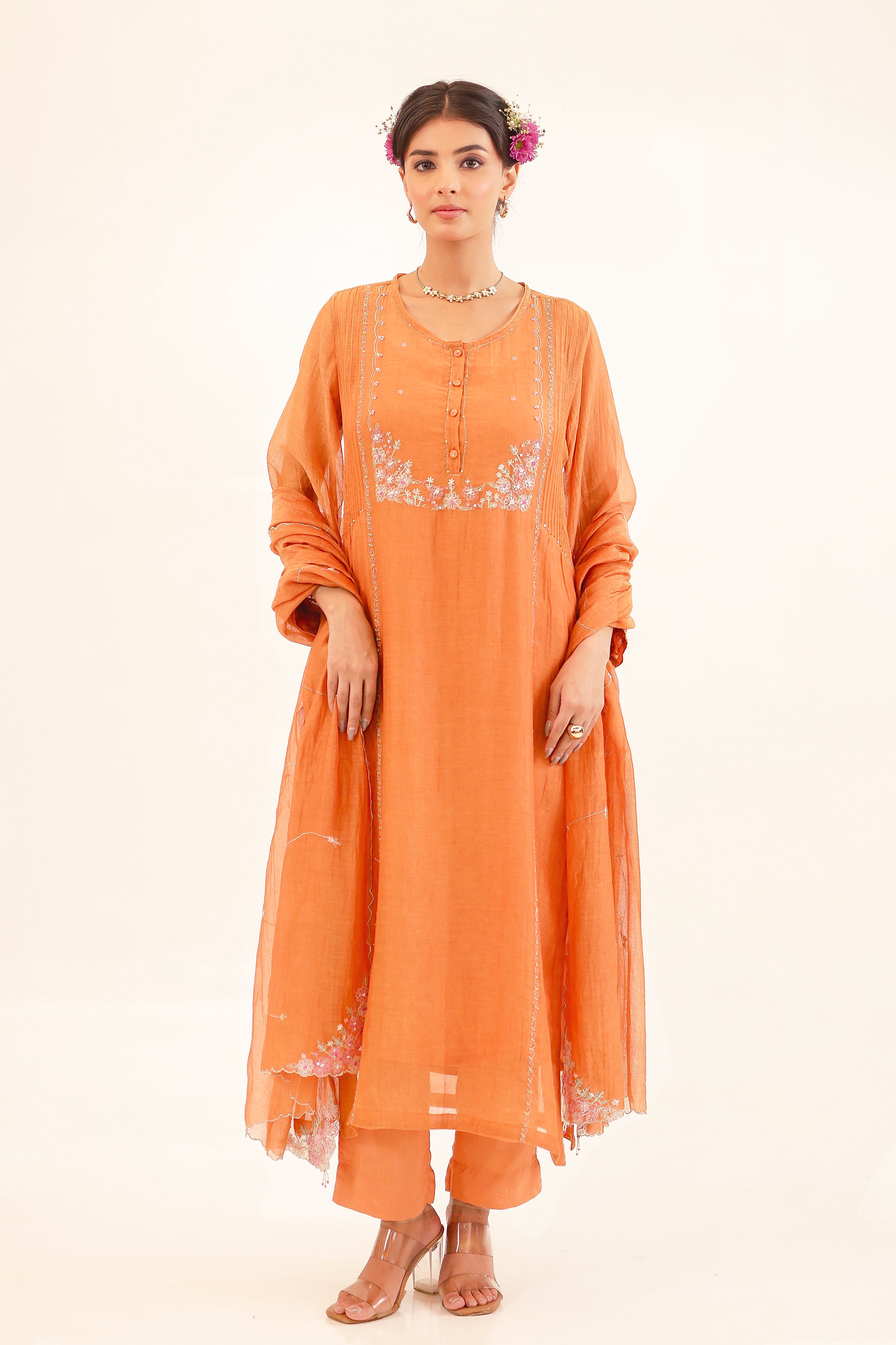 Rust Orange Beaded Bageecha suit set