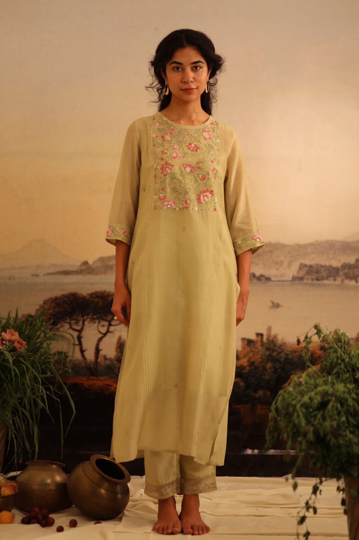 Sage Green Rose Garden kurta set with dupatta