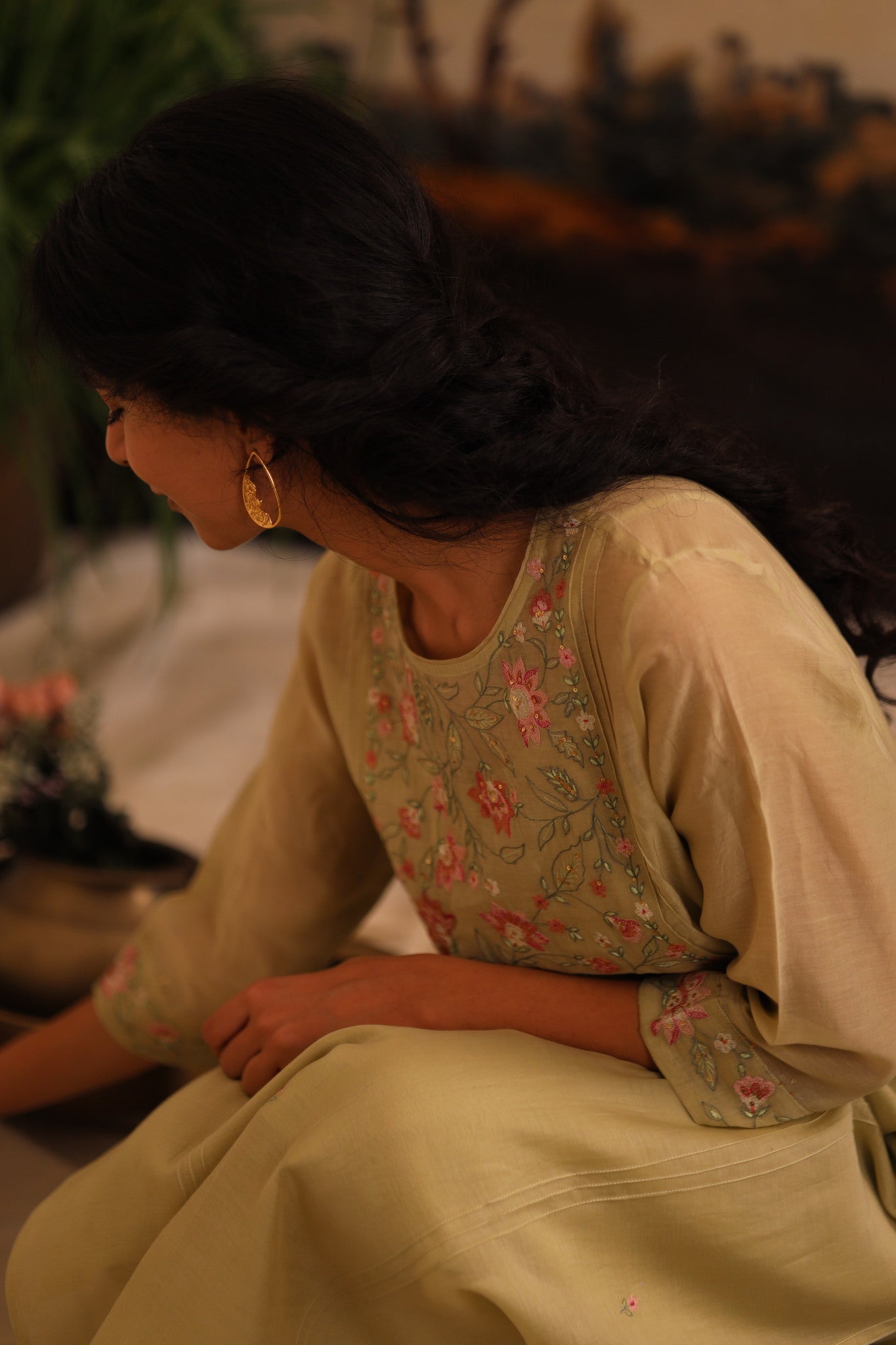 Sage Green Rose Garden kurta set with dupatta