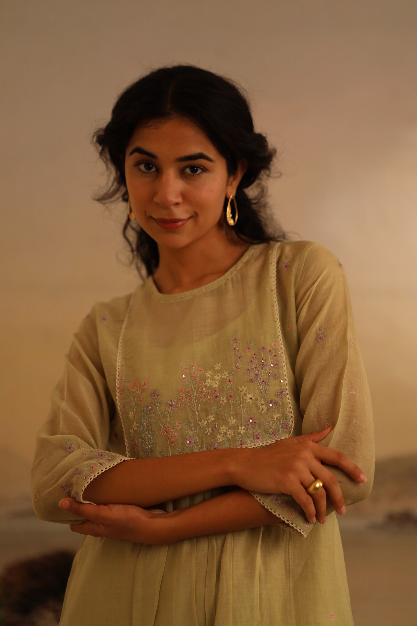 Sage Green Flamingo Kurta set with dupatta