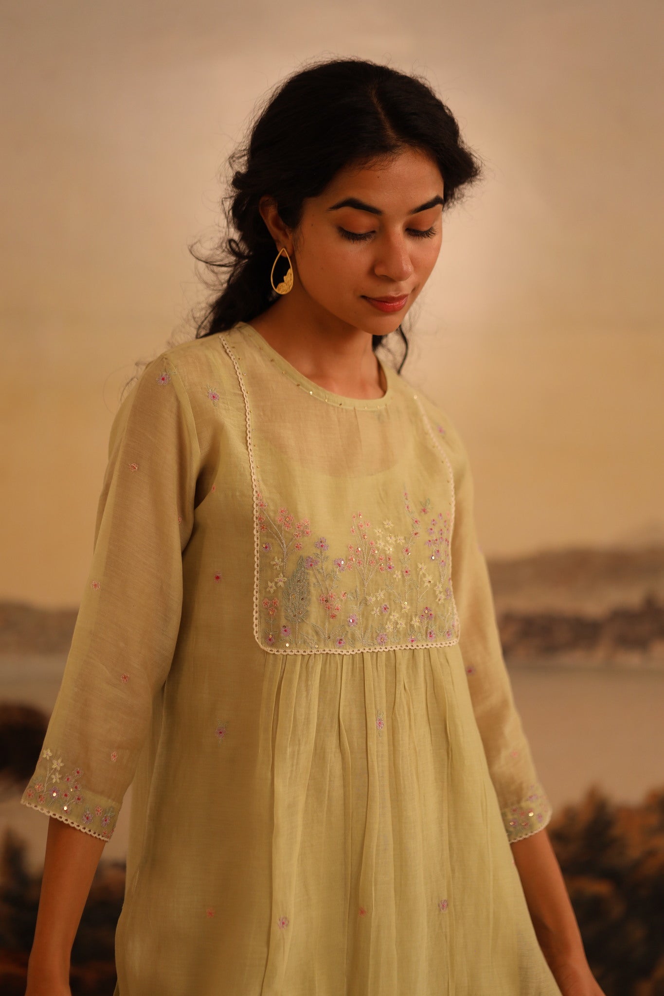 Sage Green Flamingo Kurta set with dupatta