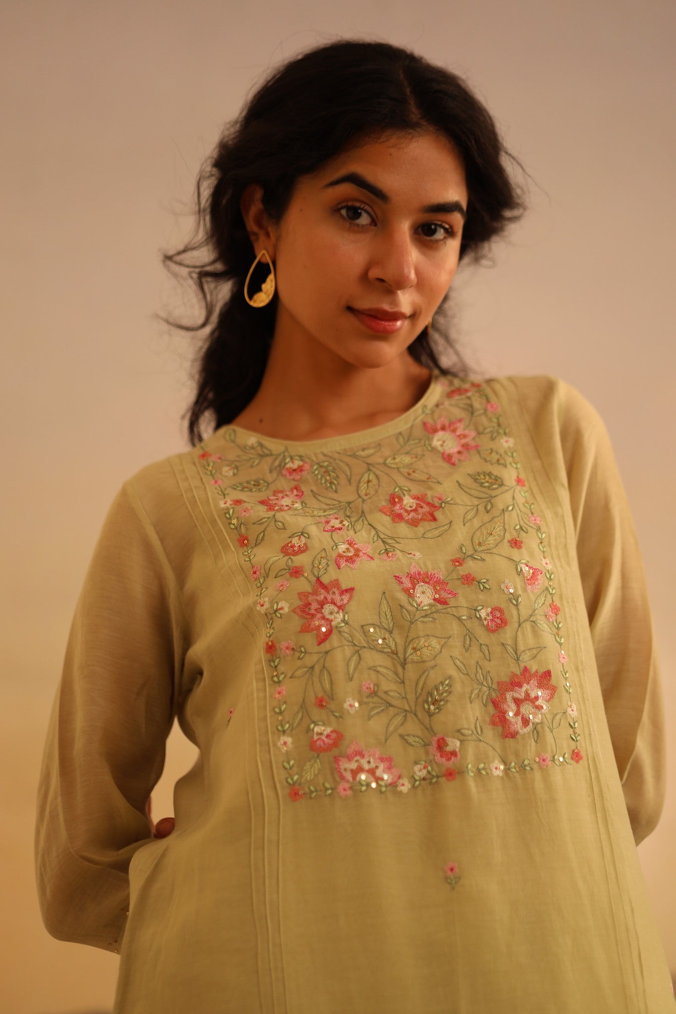 Sage Green Rose Garden kurta set with dupatta