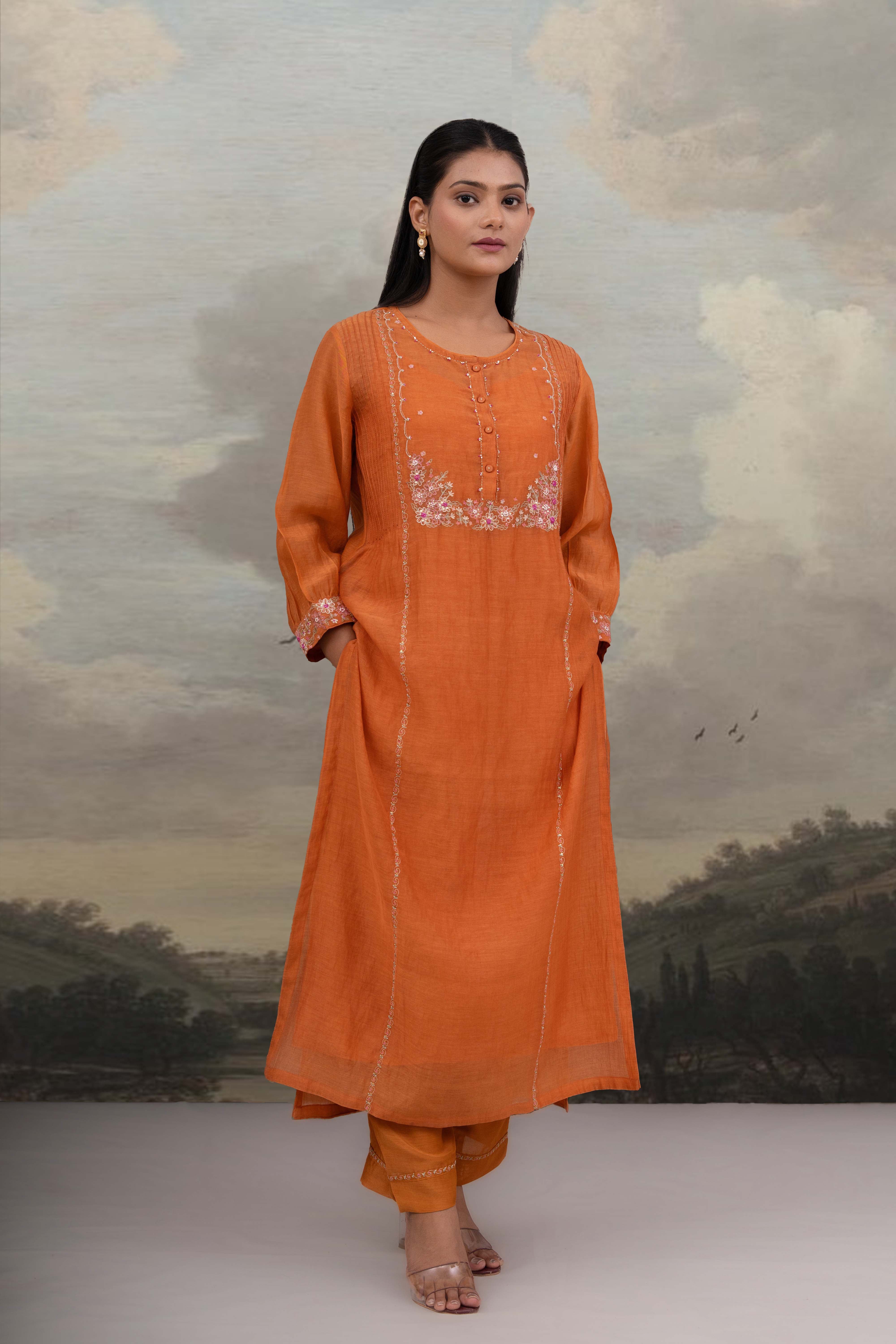 Rust orange Beaded bageecha suit set