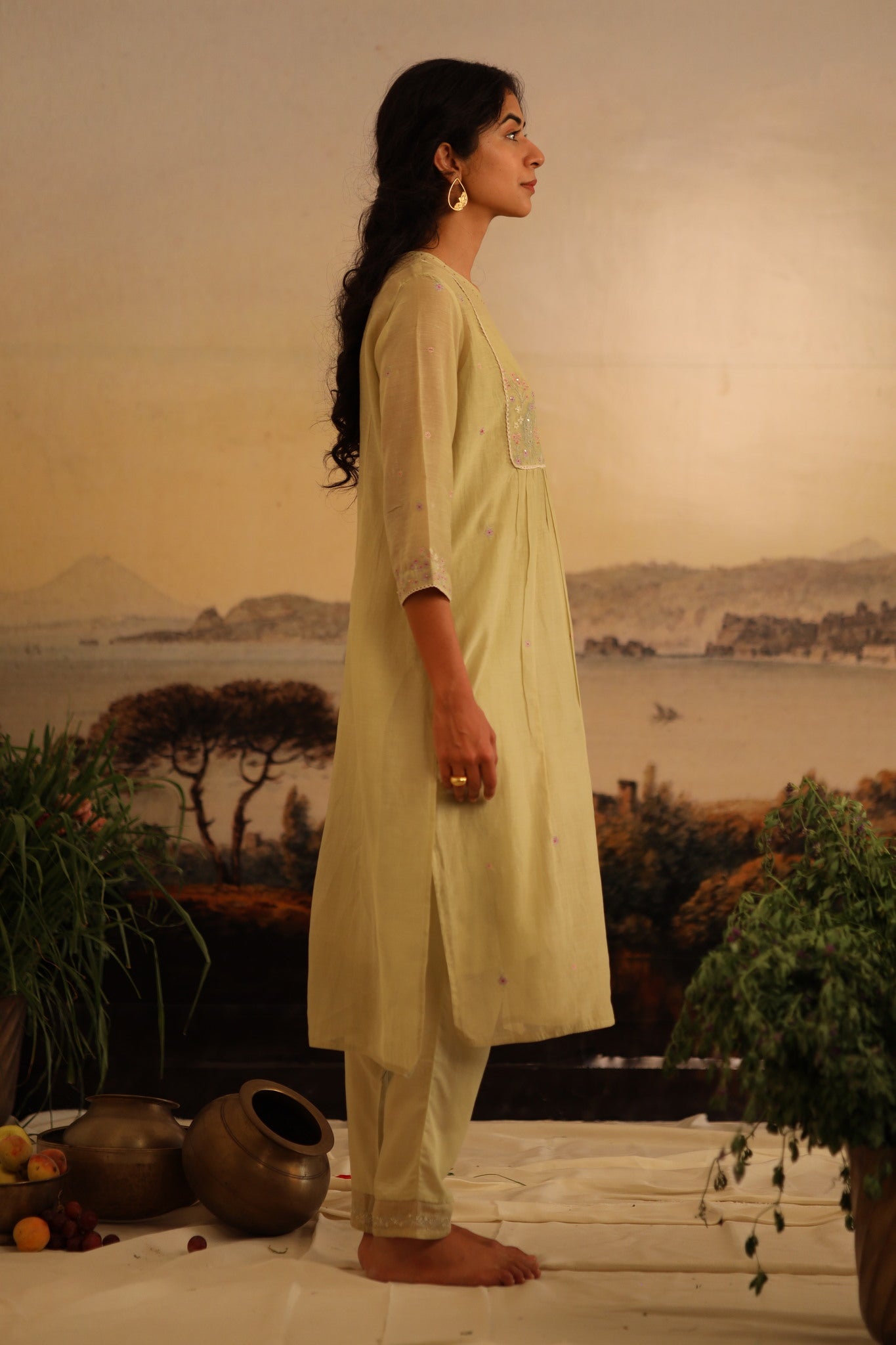 Sage Green Flamingo Kurta set with dupatta