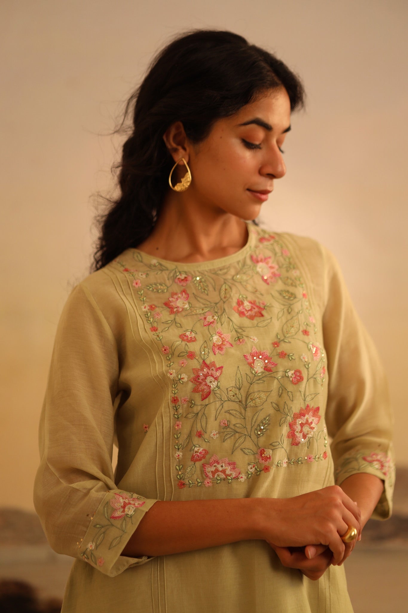 Sage Green Rose Garden kurta set with dupatta