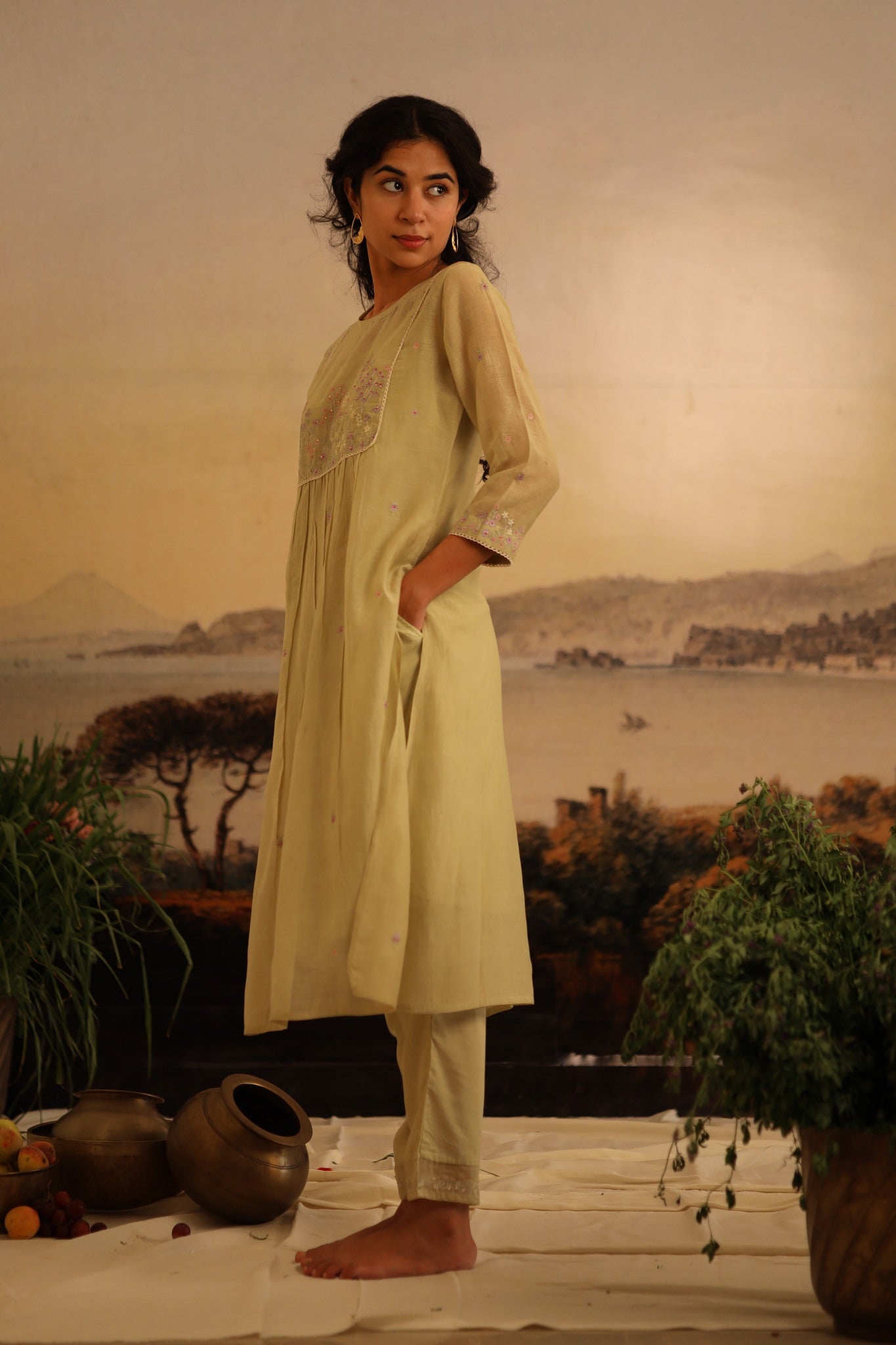Sage Green Flamingo Kurta set with dupatta