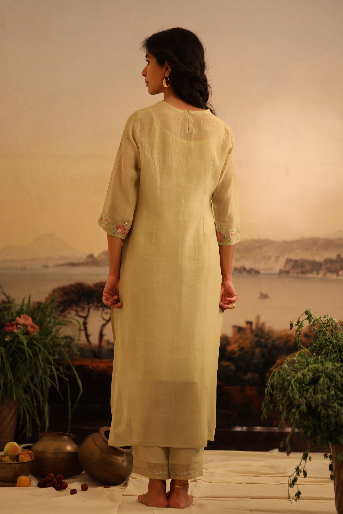 Sage Green Rose Garden kurta set with dupatta