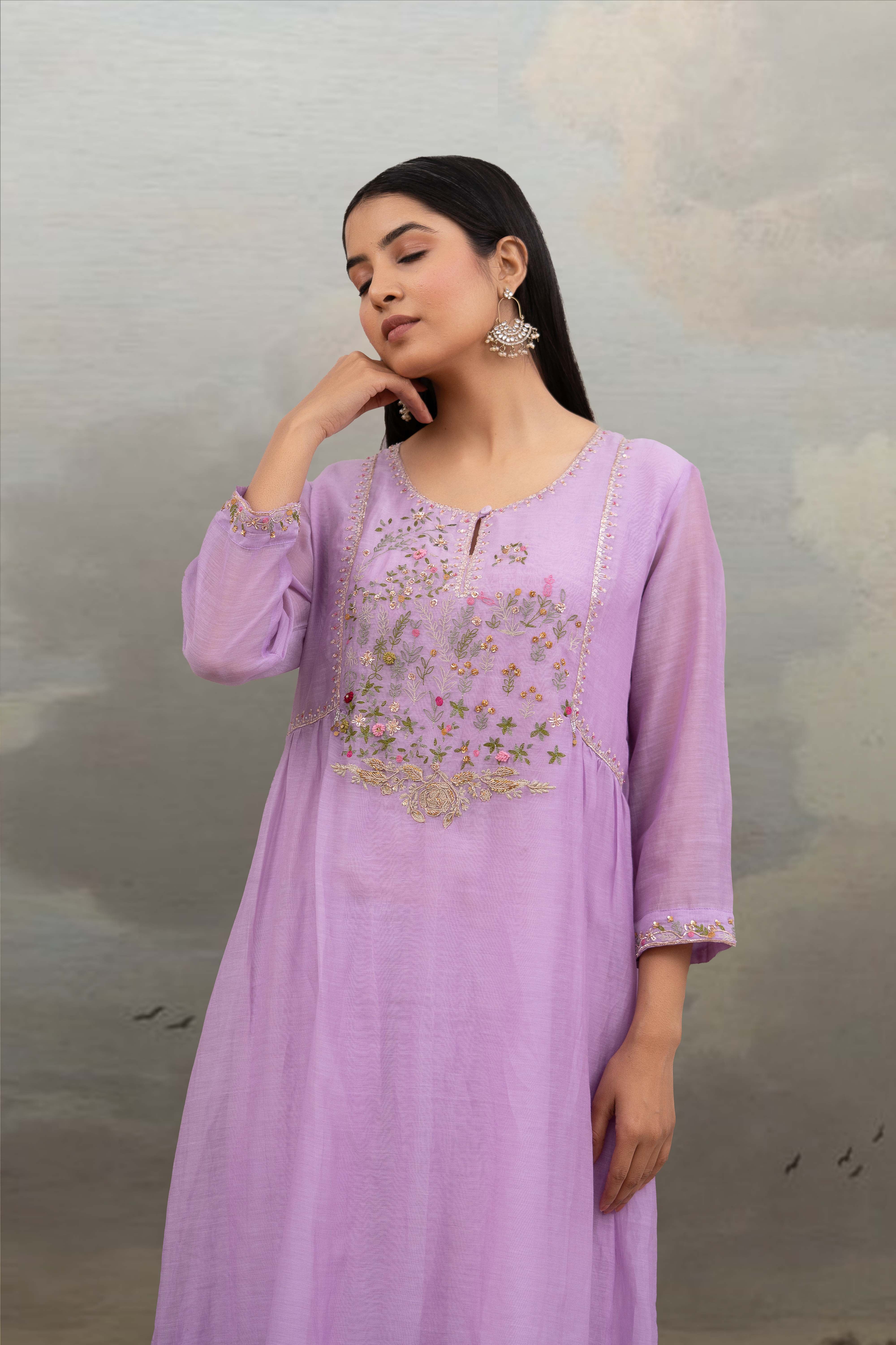 Lavender falling stars dress with dupatta