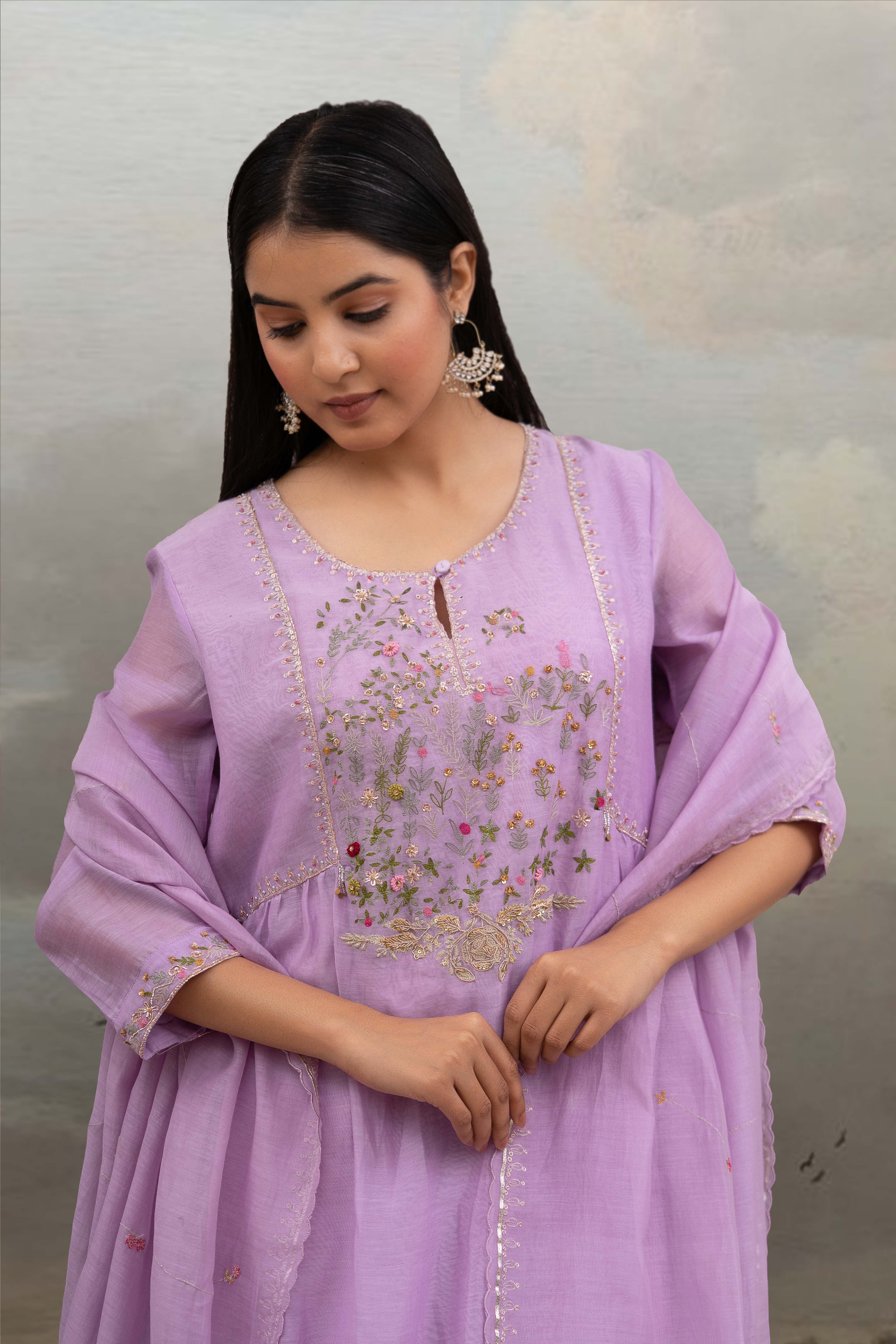 Lavender falling stars dress with dupatta