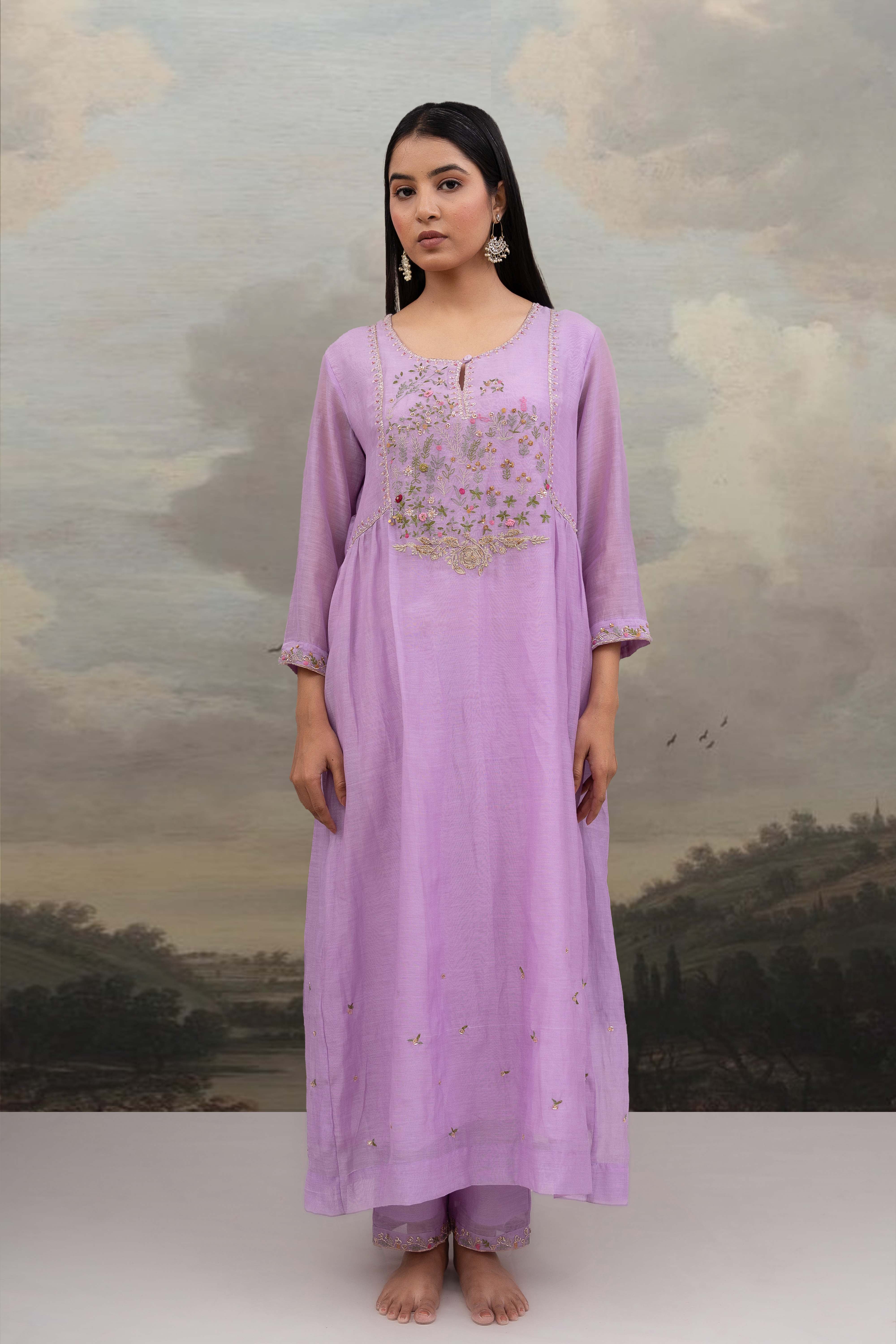 Lavender falling stars dress with dupatta