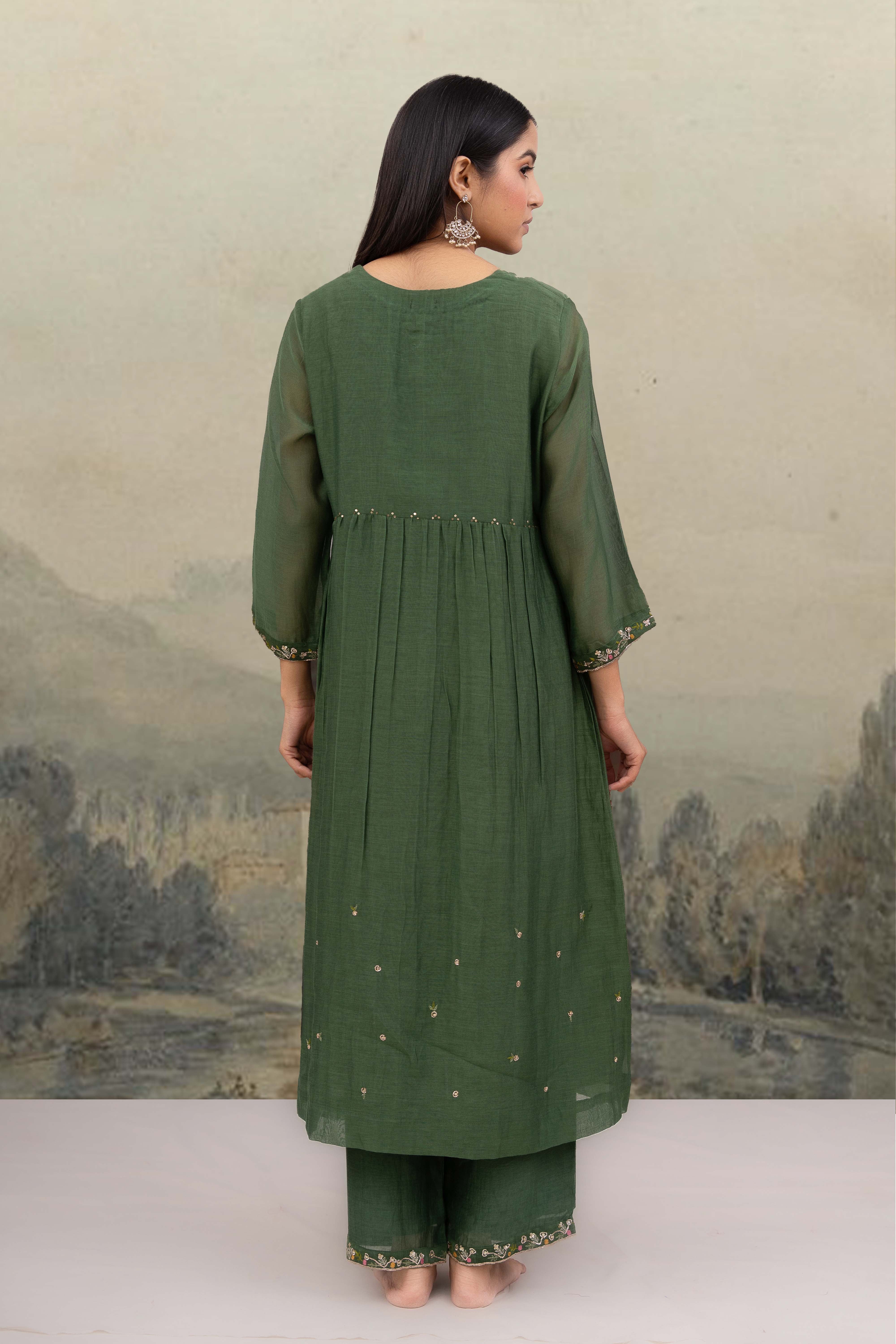 Bottle Green falling stars dress with dupatta