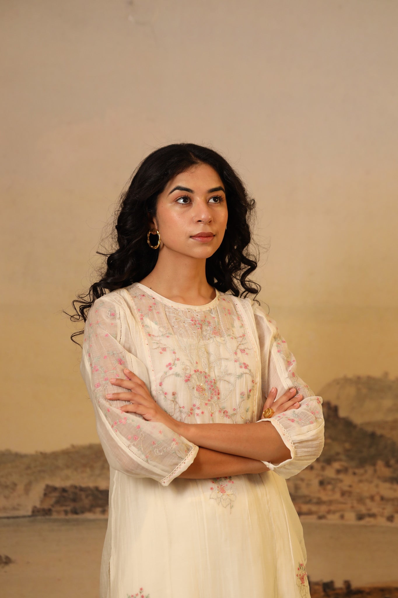 Ivory white Victorian kurta set with dupatta