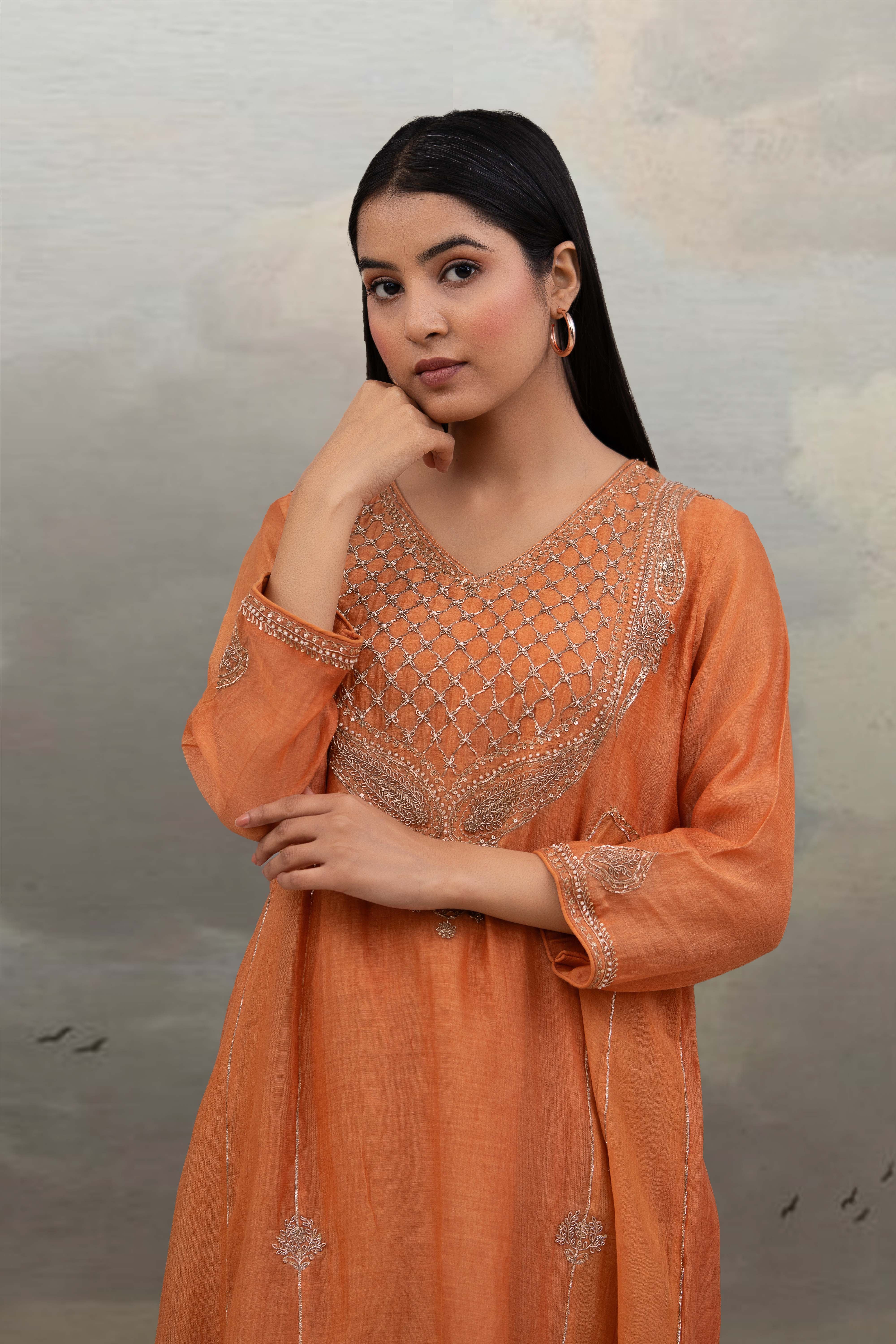 Rust Orange Ambiya Dress set