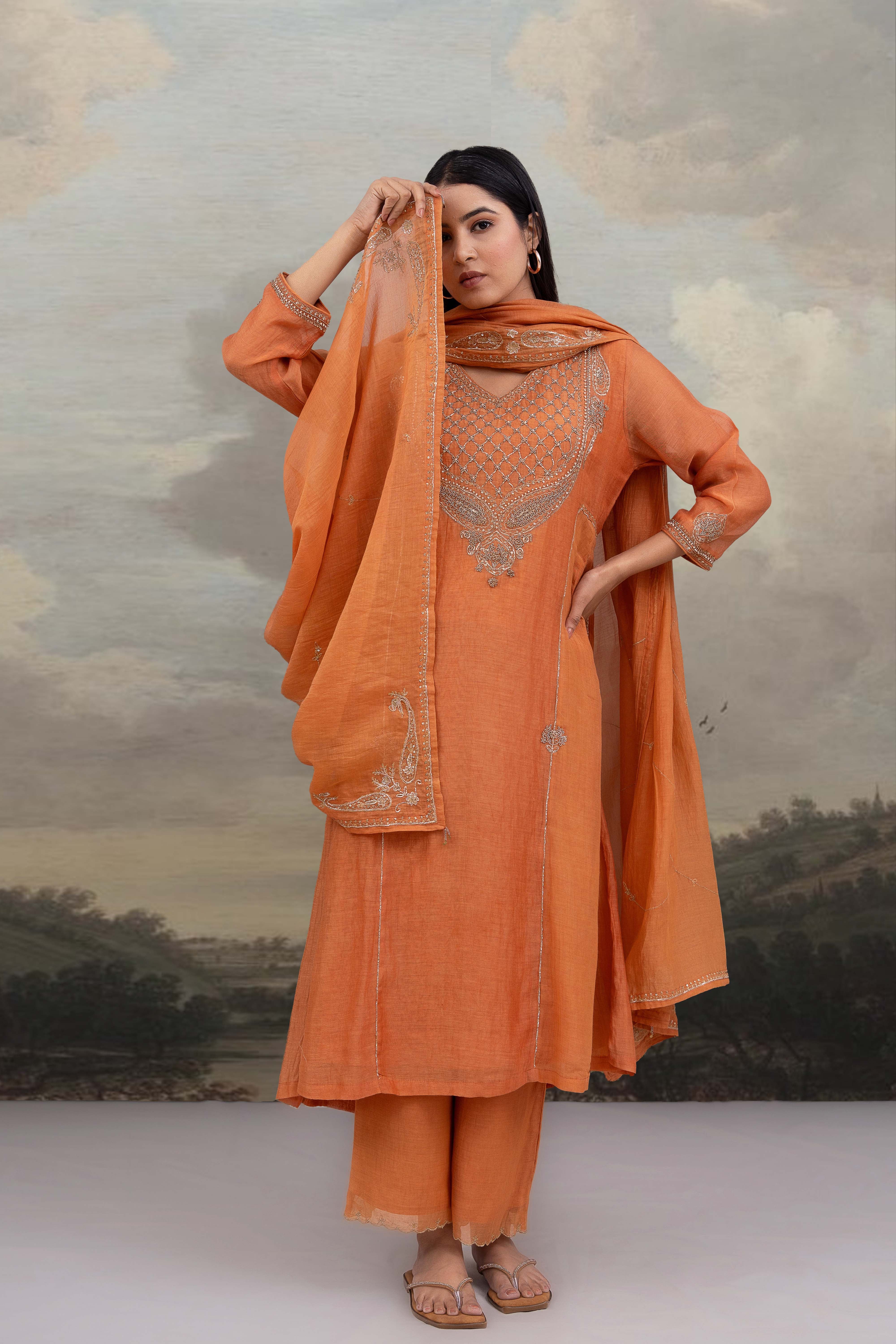 Rust Orange Ambiya Dress set