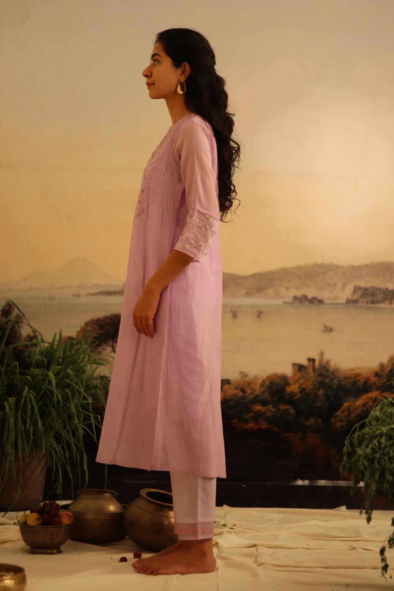 Lavender crossbuti kurta set with dupatta