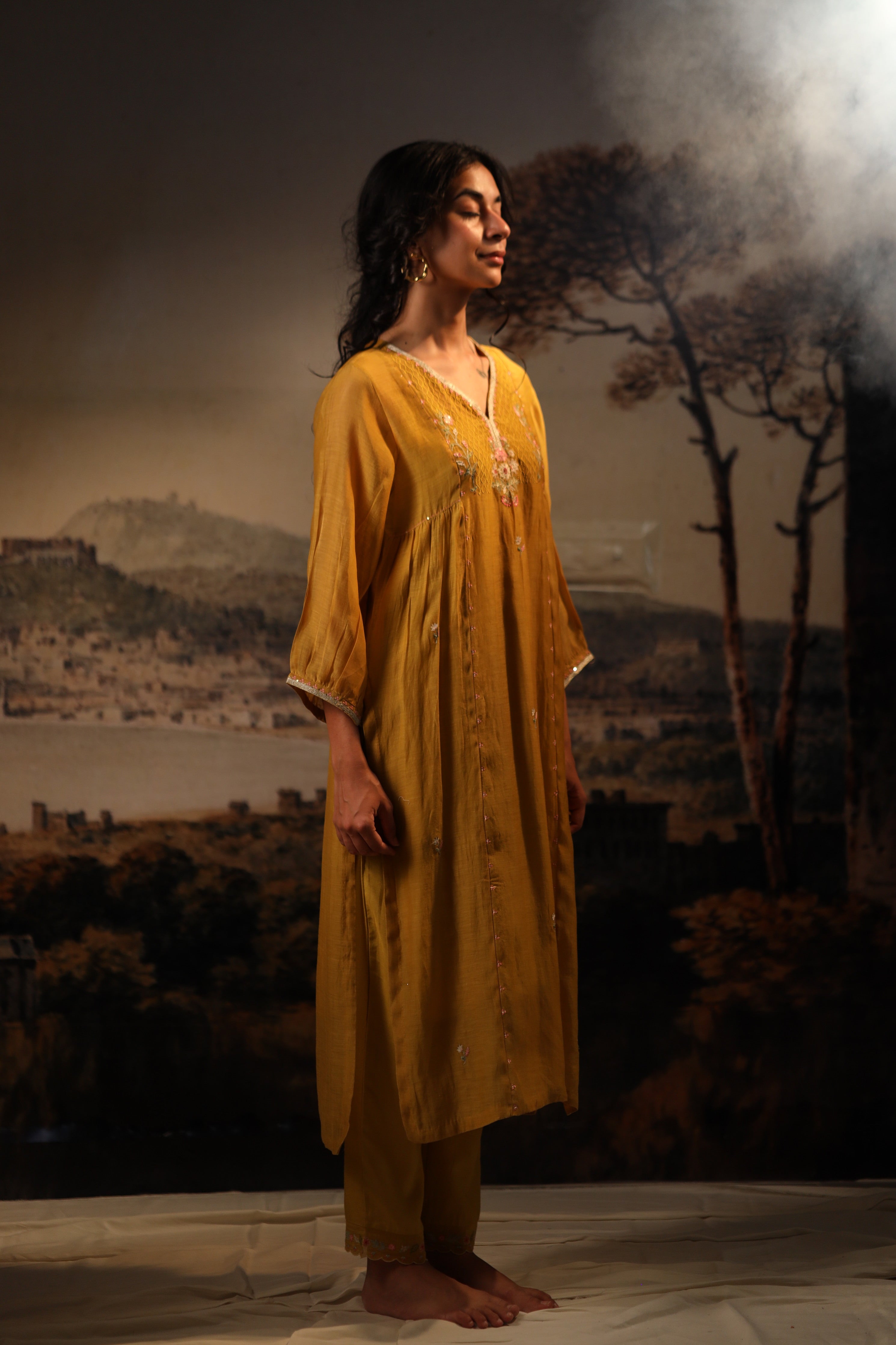 Mustard juhi yoke kurta set with dupatta