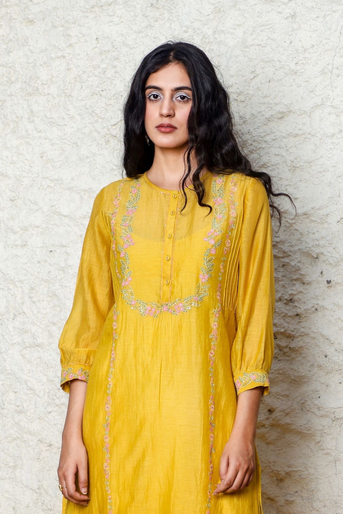 Mustard camellia kurta set