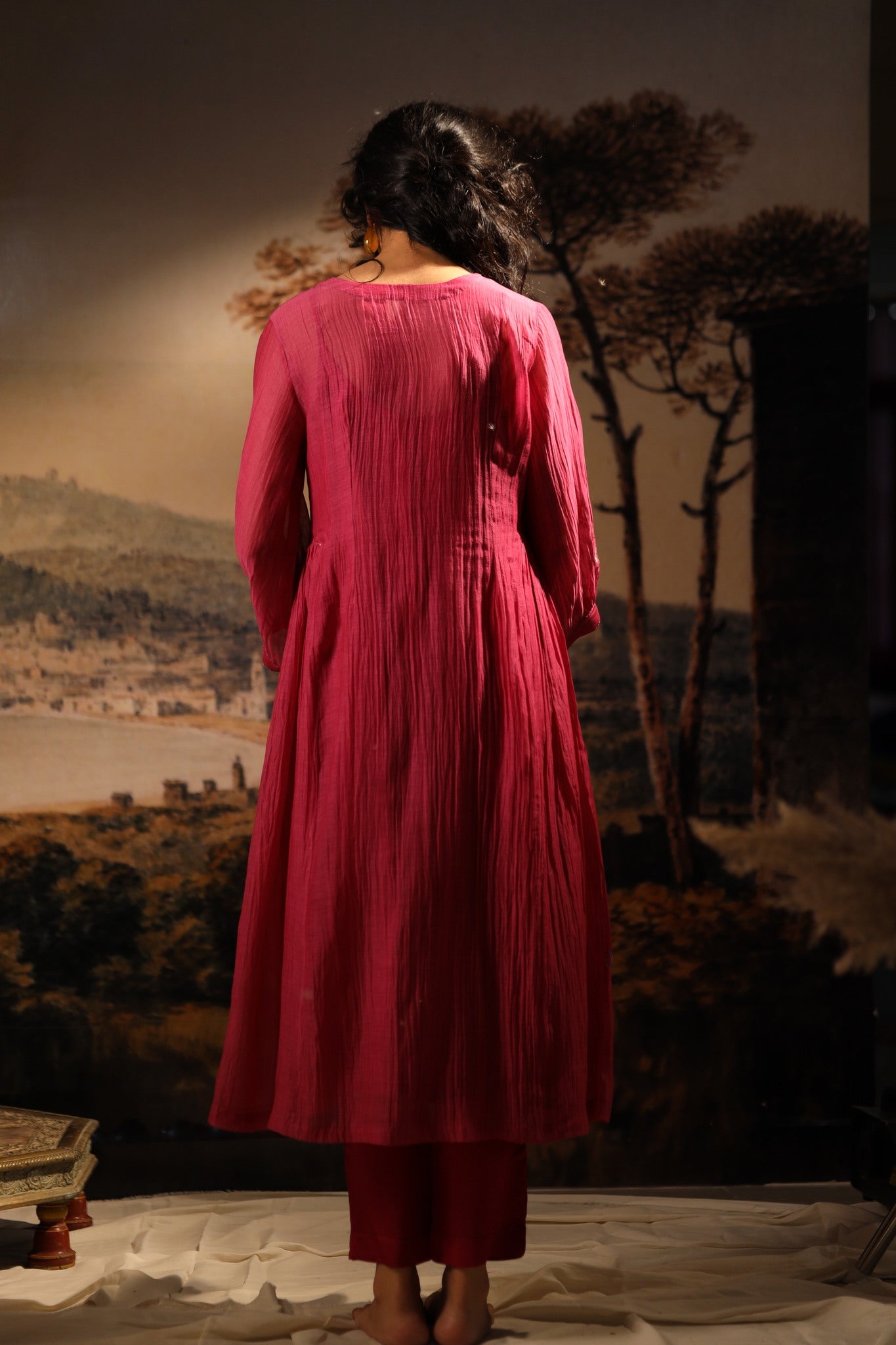 Hot pink juhi yoke kurta set with dupatta