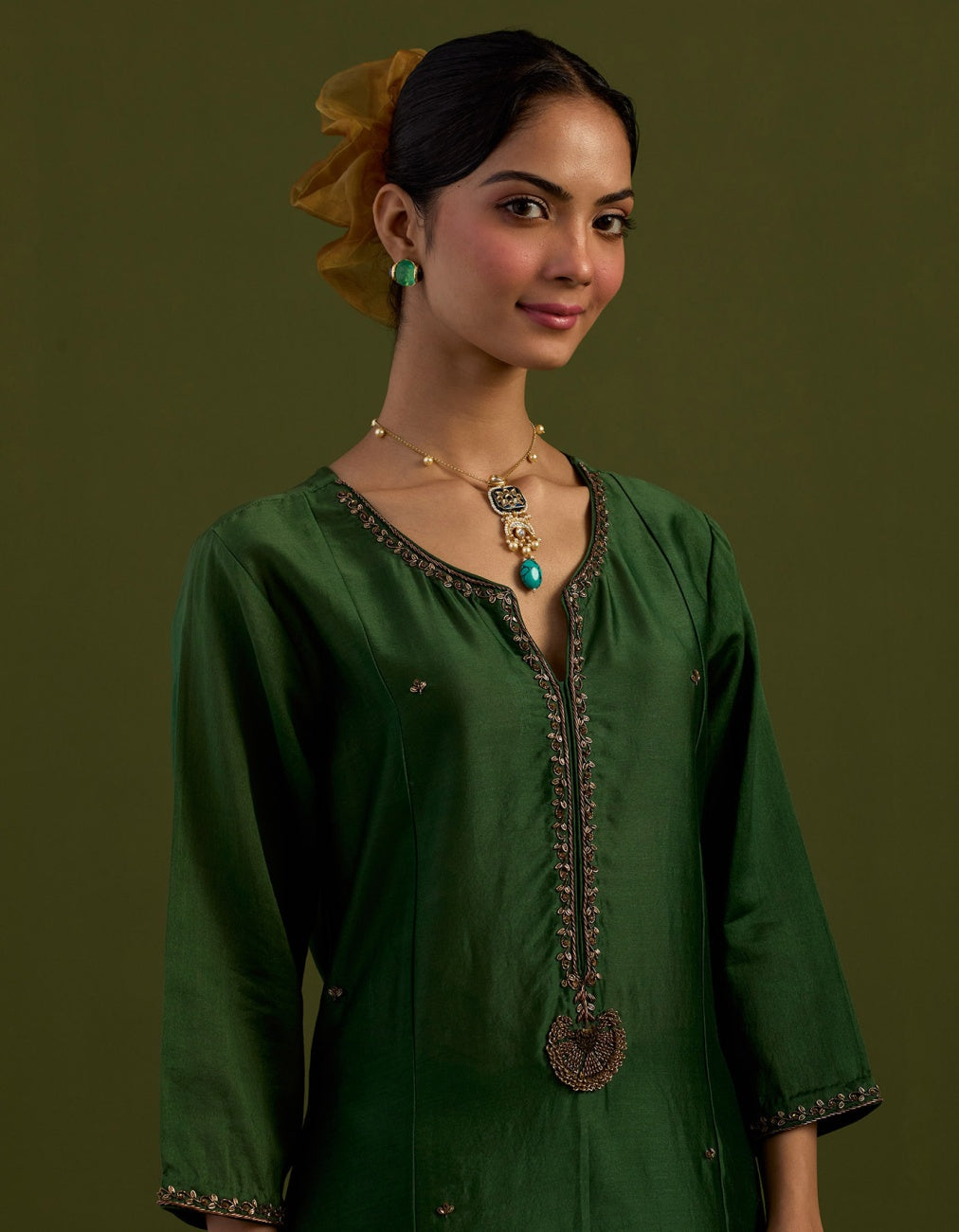 Bottle green Heritage jhumka Suit set