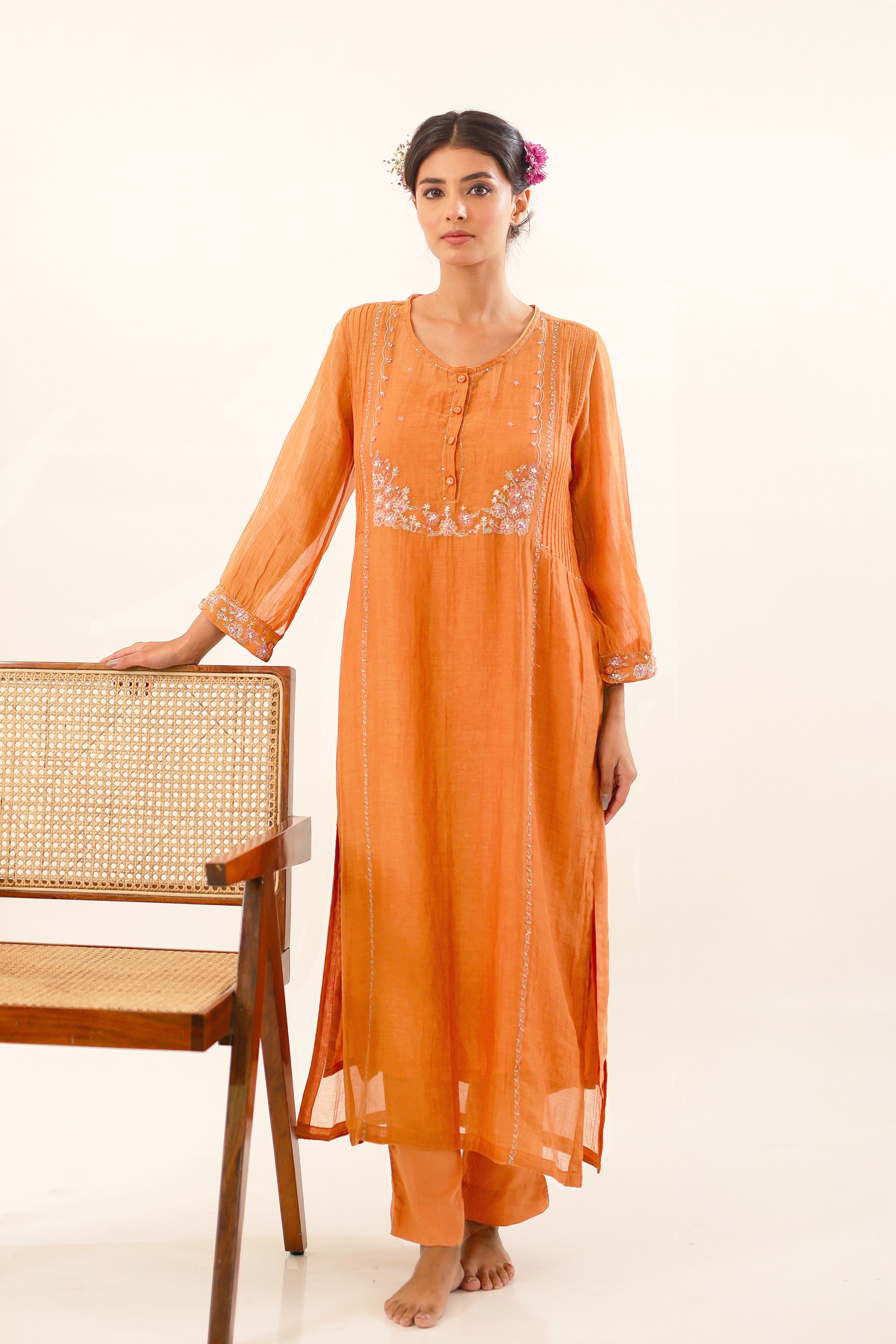 Rust Orange Beaded Bageecha suit set