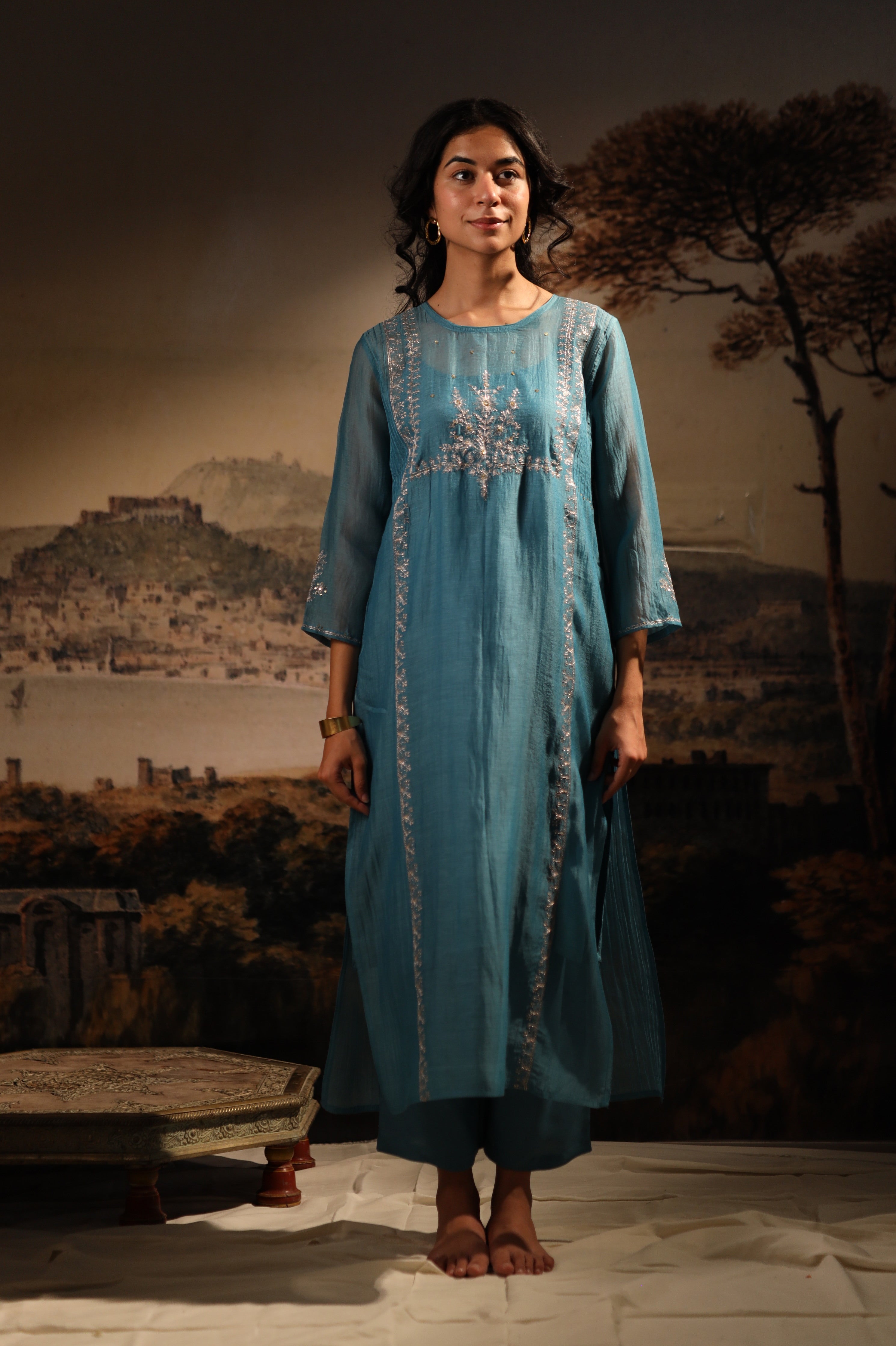 Turquise midnight kurta set with dupatta