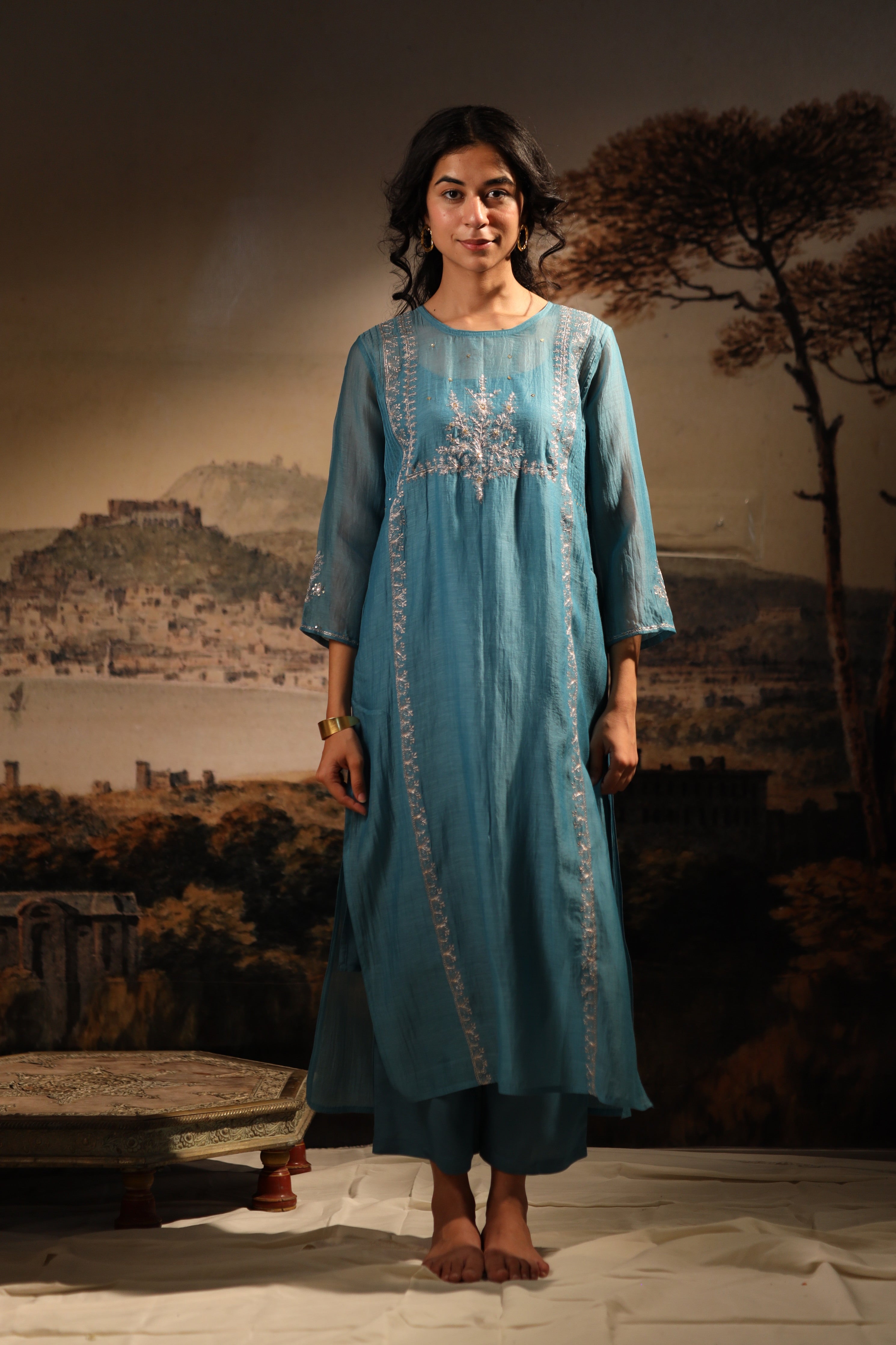 Turquise midnight kurta set with dupatta