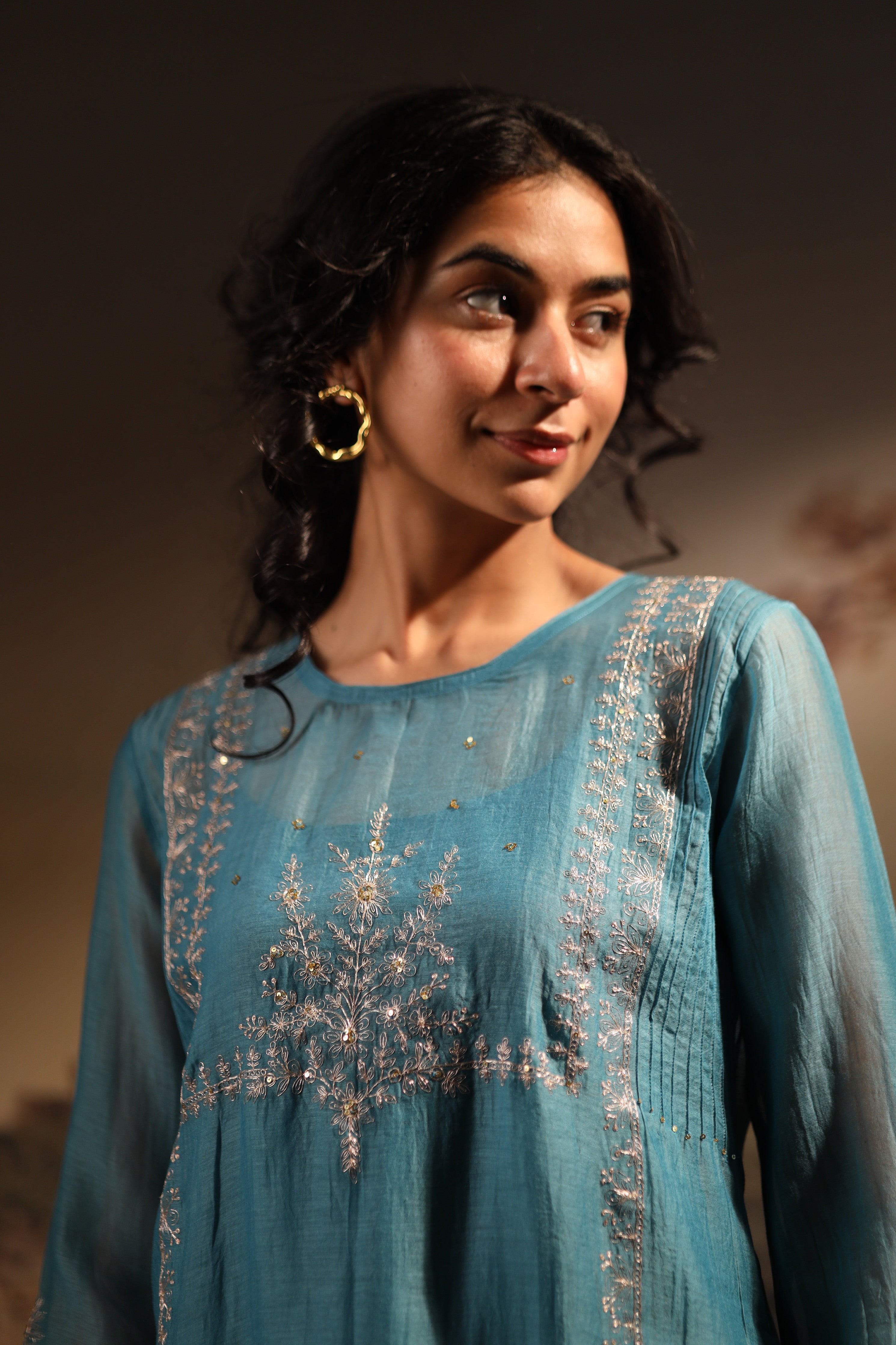 Turquise midnight kurta set with dupatta