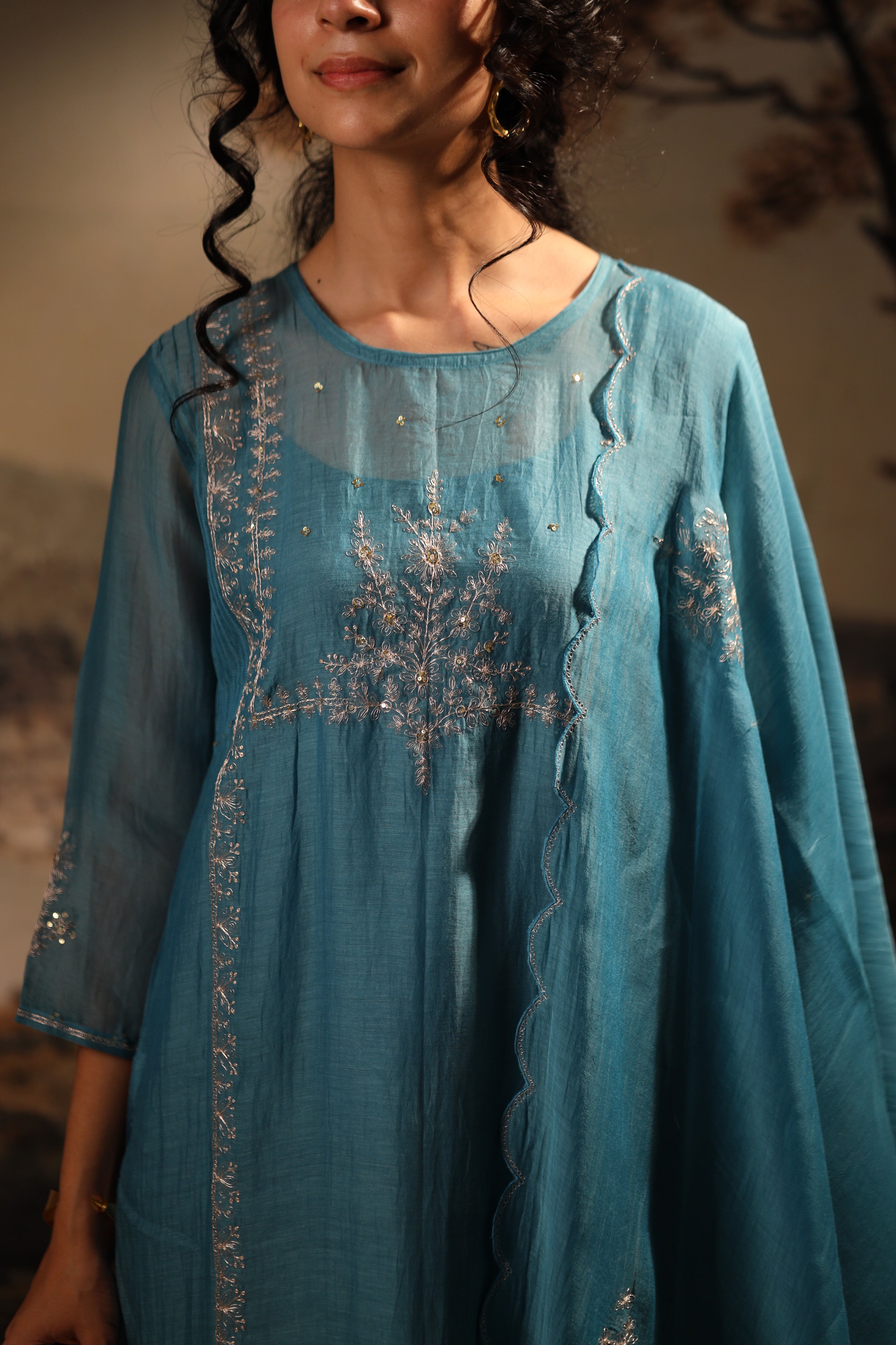 Turquise midnight kurta set with dupatta