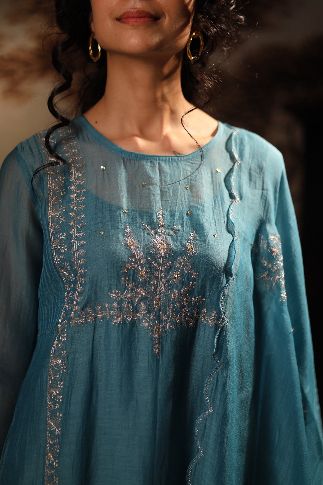 Turquise midnight kurta set with dupatta