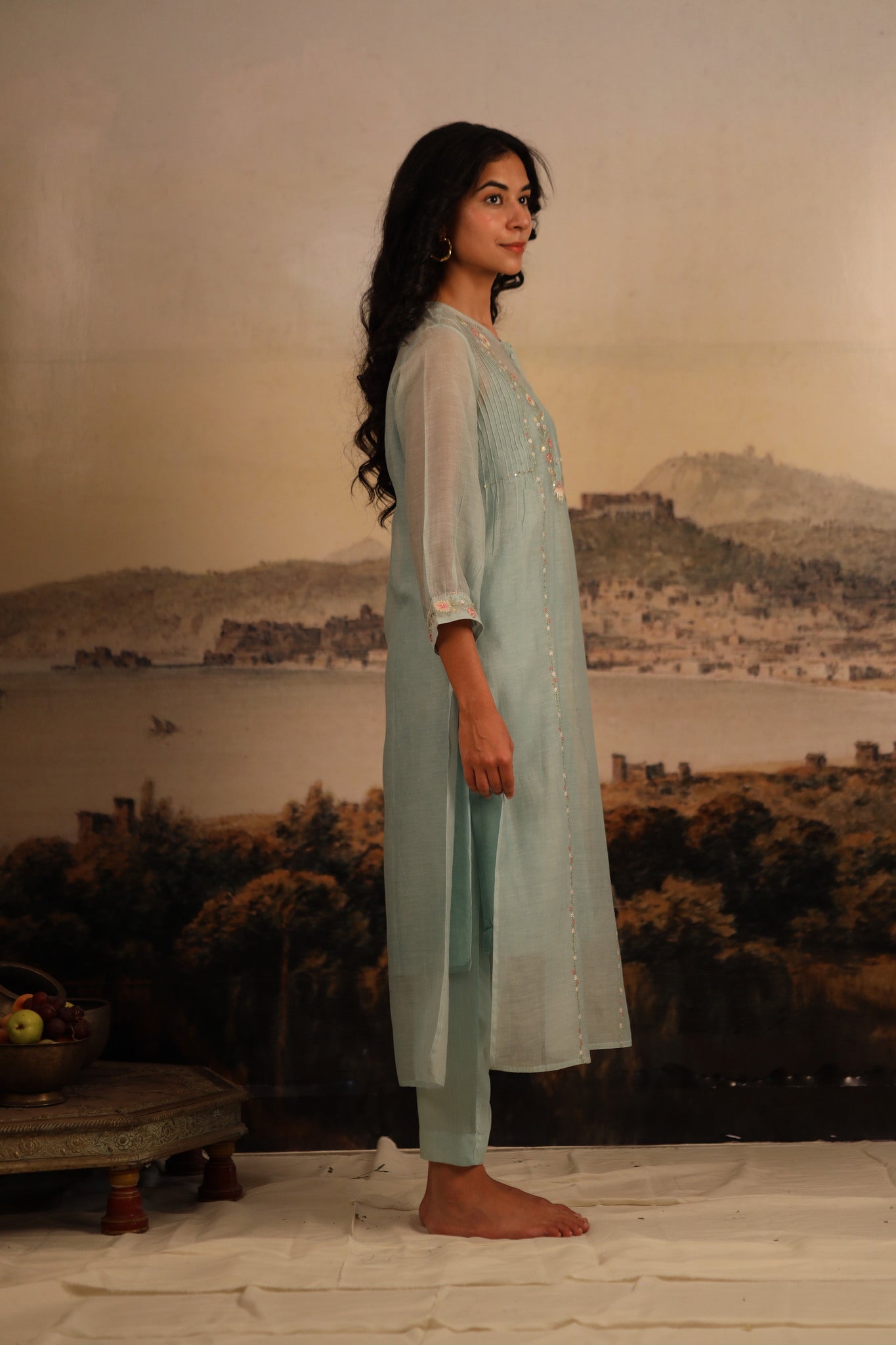 Teal Camelia kurta set with dupatta