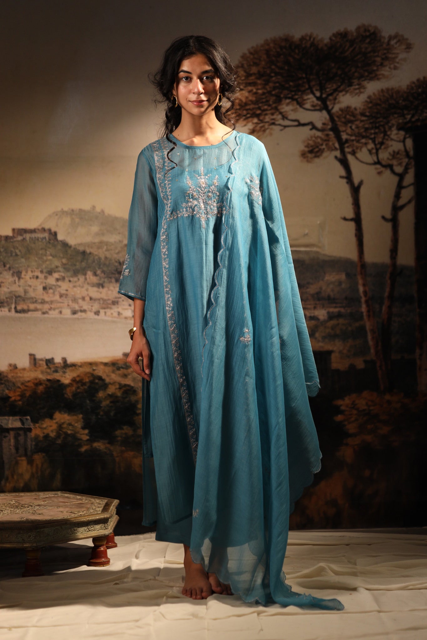 Turquise midnight kurta set with dupatta