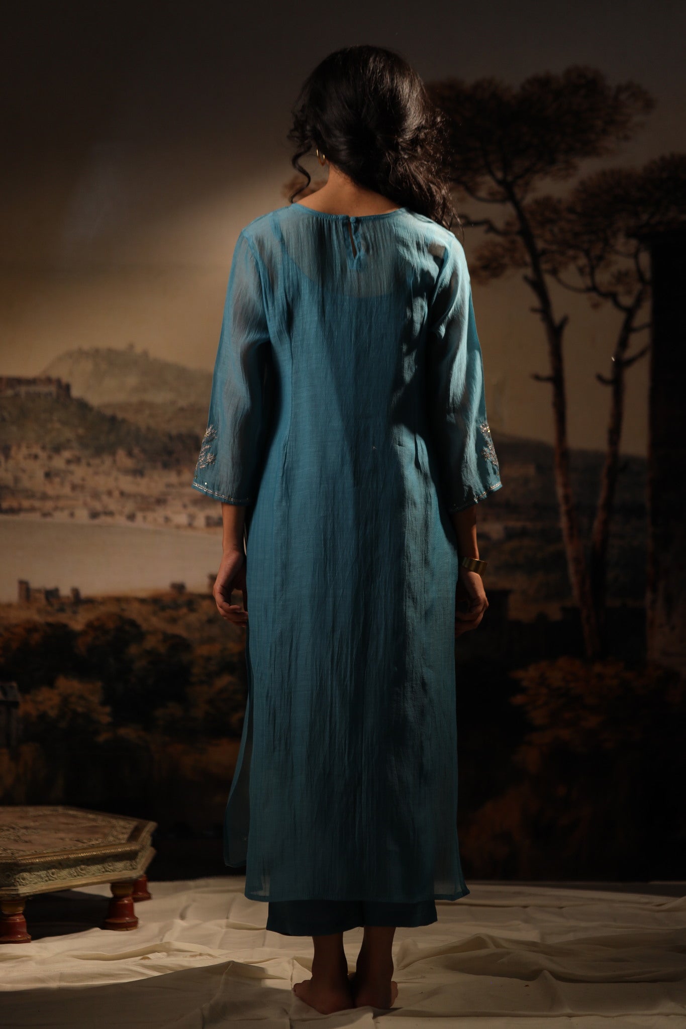 Turquise midnight kurta set with dupatta