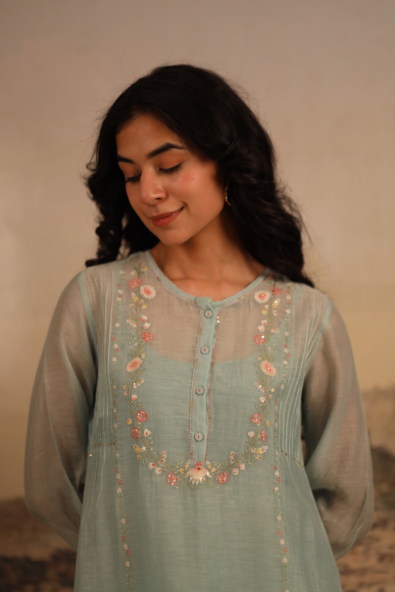 Teal Camelia kurta set with dupatta