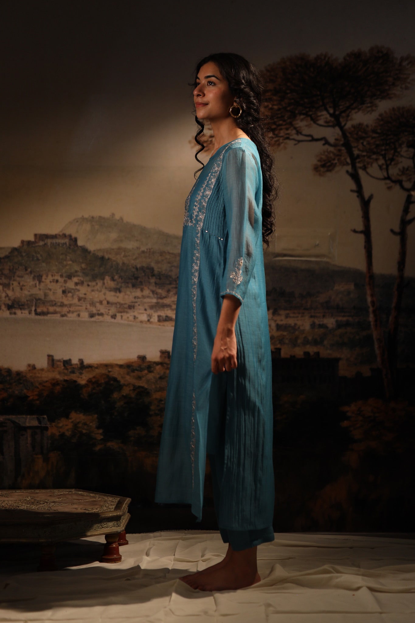 Turquise midnight kurta set with dupatta