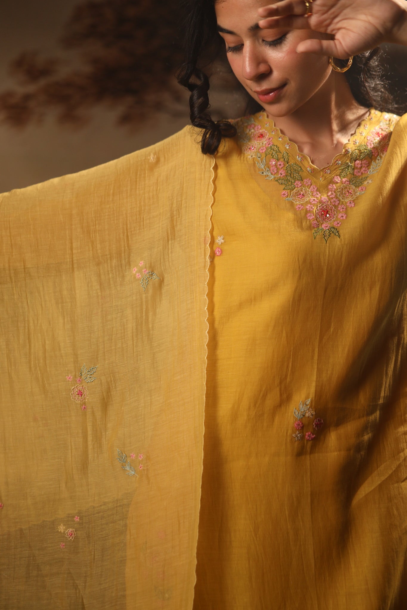 Mustard rangoon kurta set with dupatta