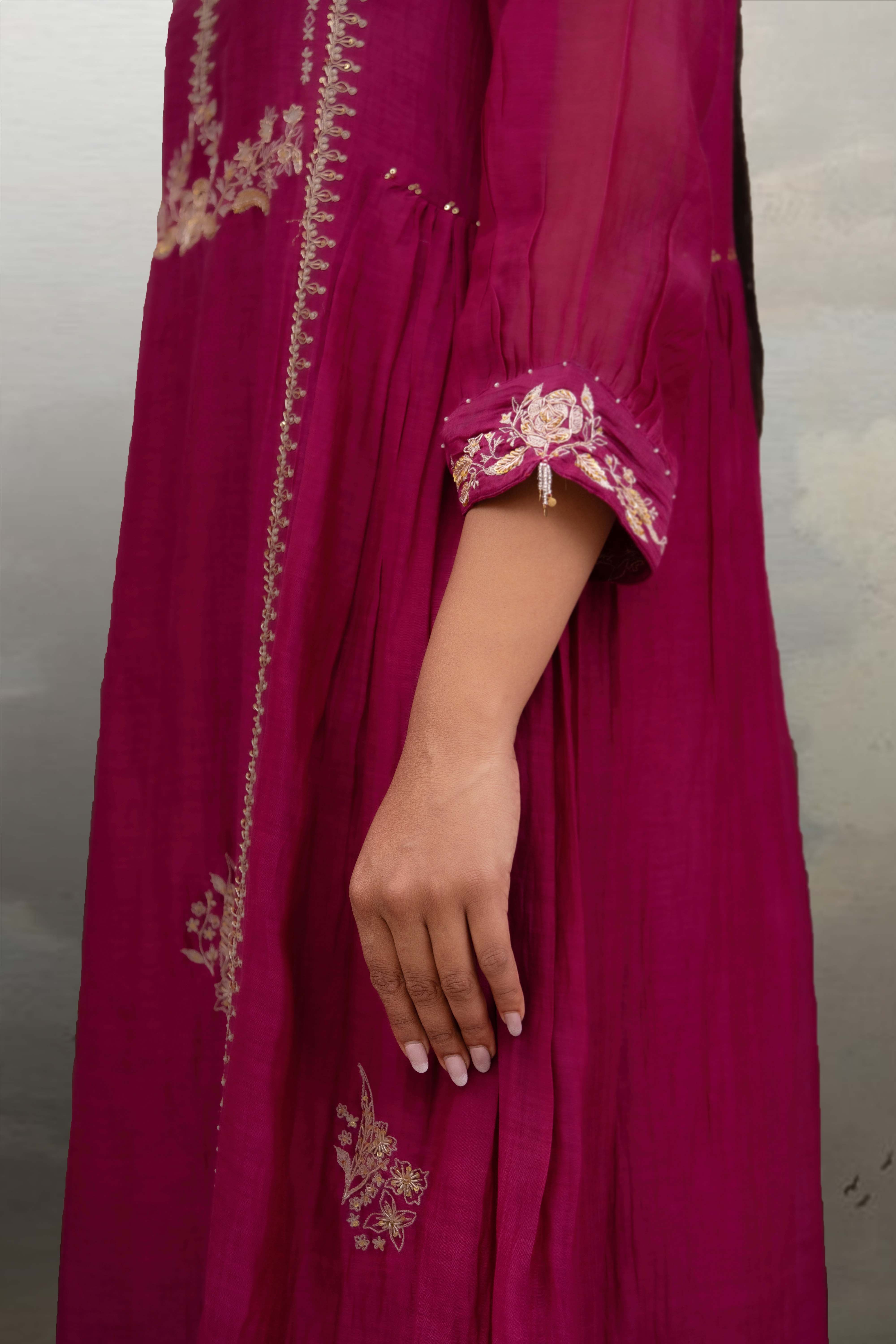 Rani pink gold rose Dress with dupatta