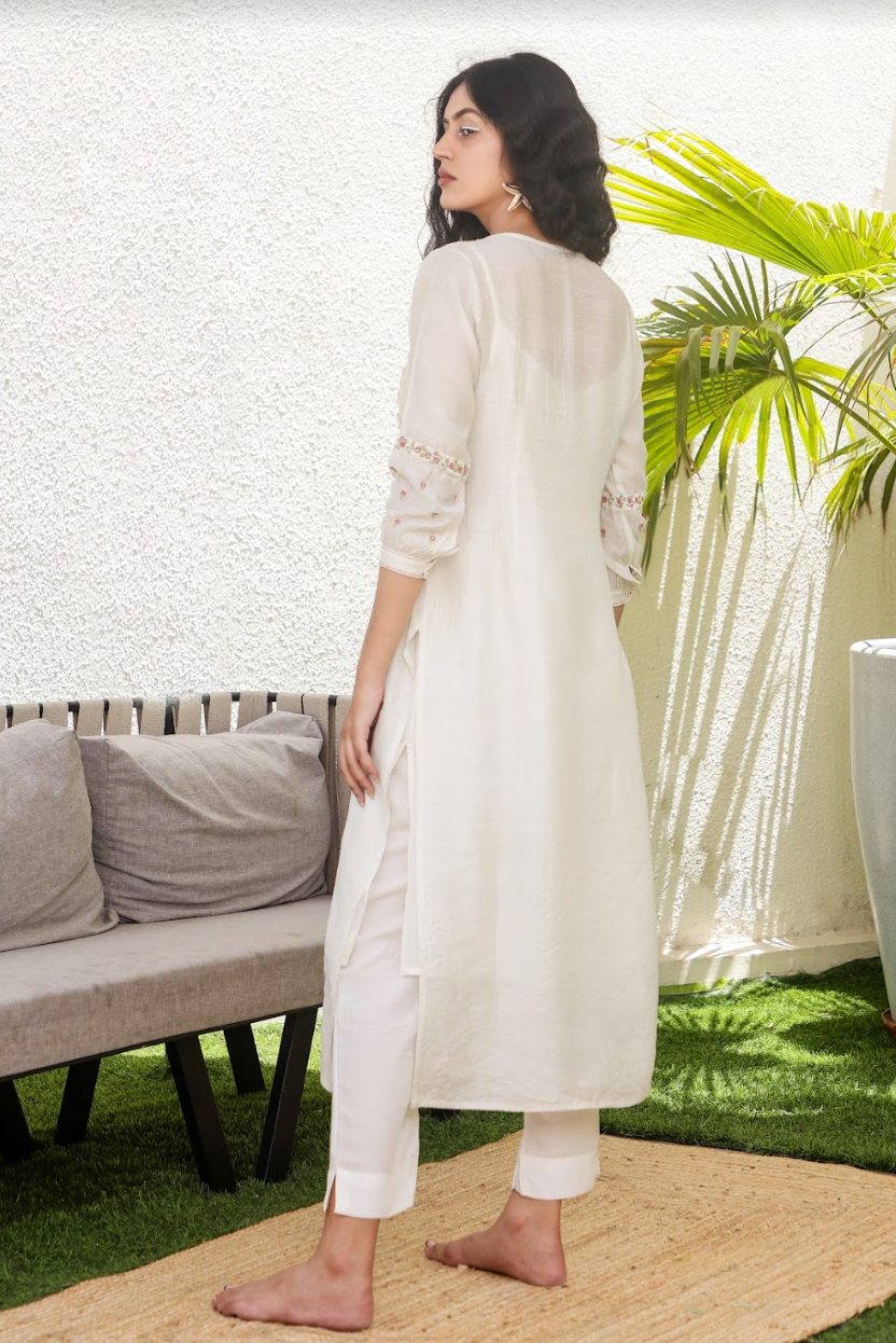 Snow white pintuck yoke kurta set