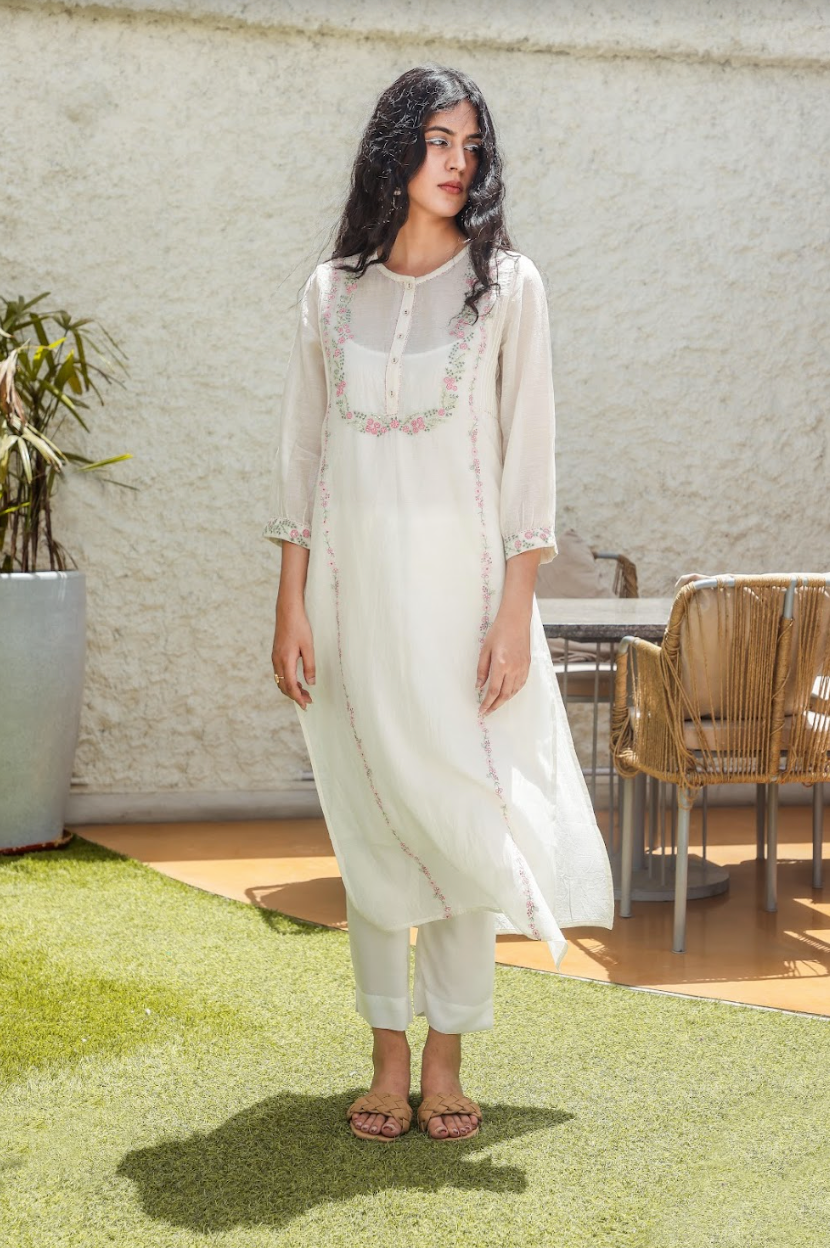 Snow white Camellia Kurta set