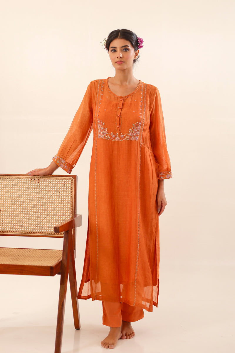 Rust Orange Beaded Bageecha suit set