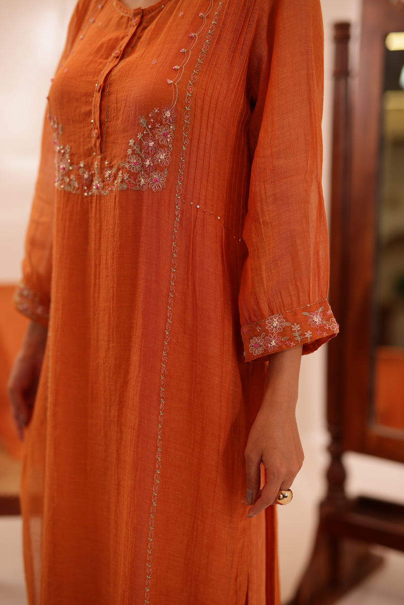 Rust Orange Beaded Bageecha suit set