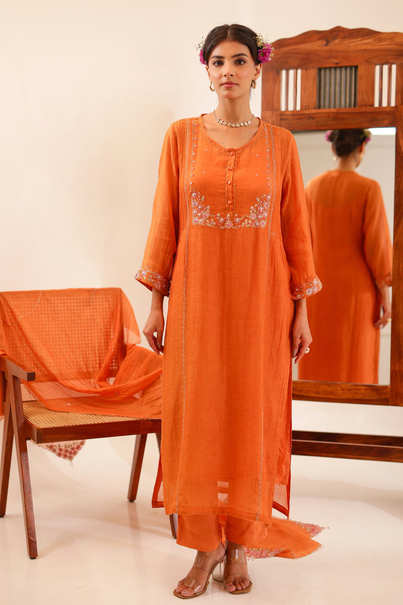 Rust Orange Beaded Bageecha suit set