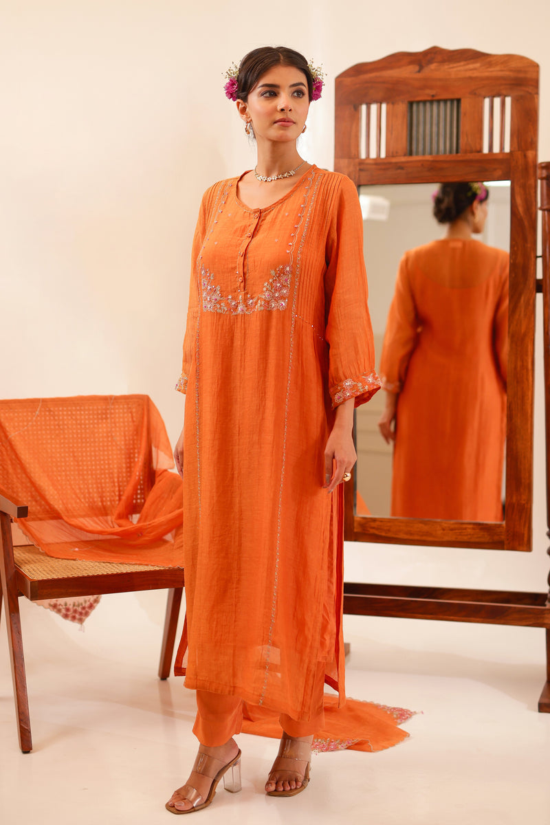 Rust Orange Beaded Bageecha suit set