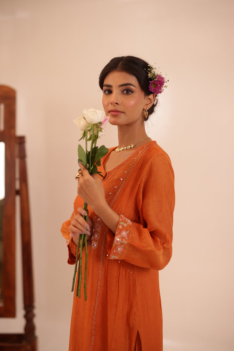 Rust Orange Beaded Bageecha suit set