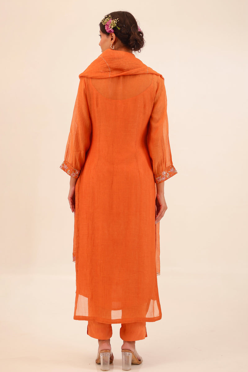 Rust Orange Beaded Bageecha suit set