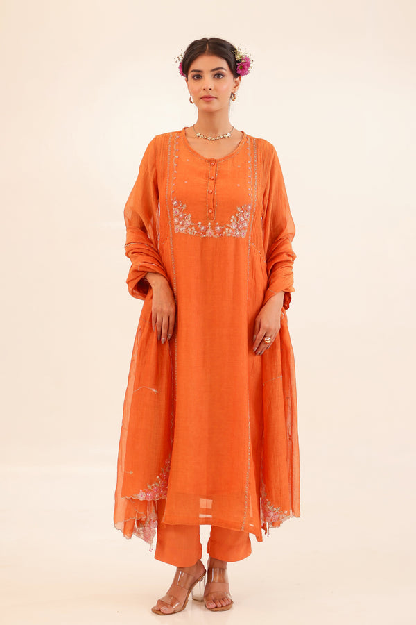 Rust Orange Beaded Bageecha suit set