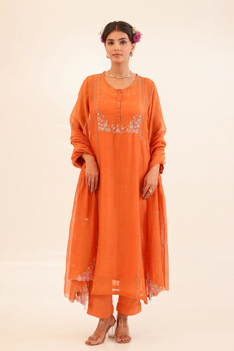 Rust Orange Beaded Bageecha suit set