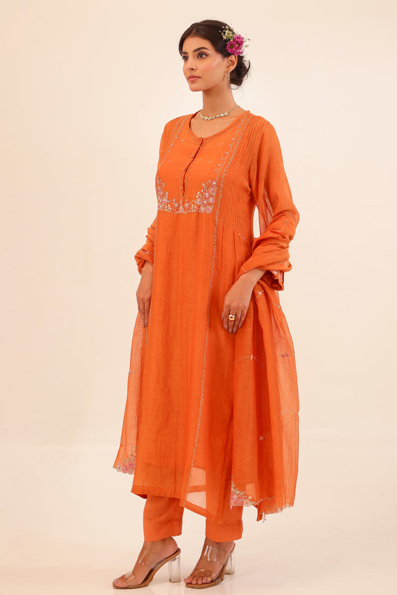 Rust Orange Beaded Bageecha suit set