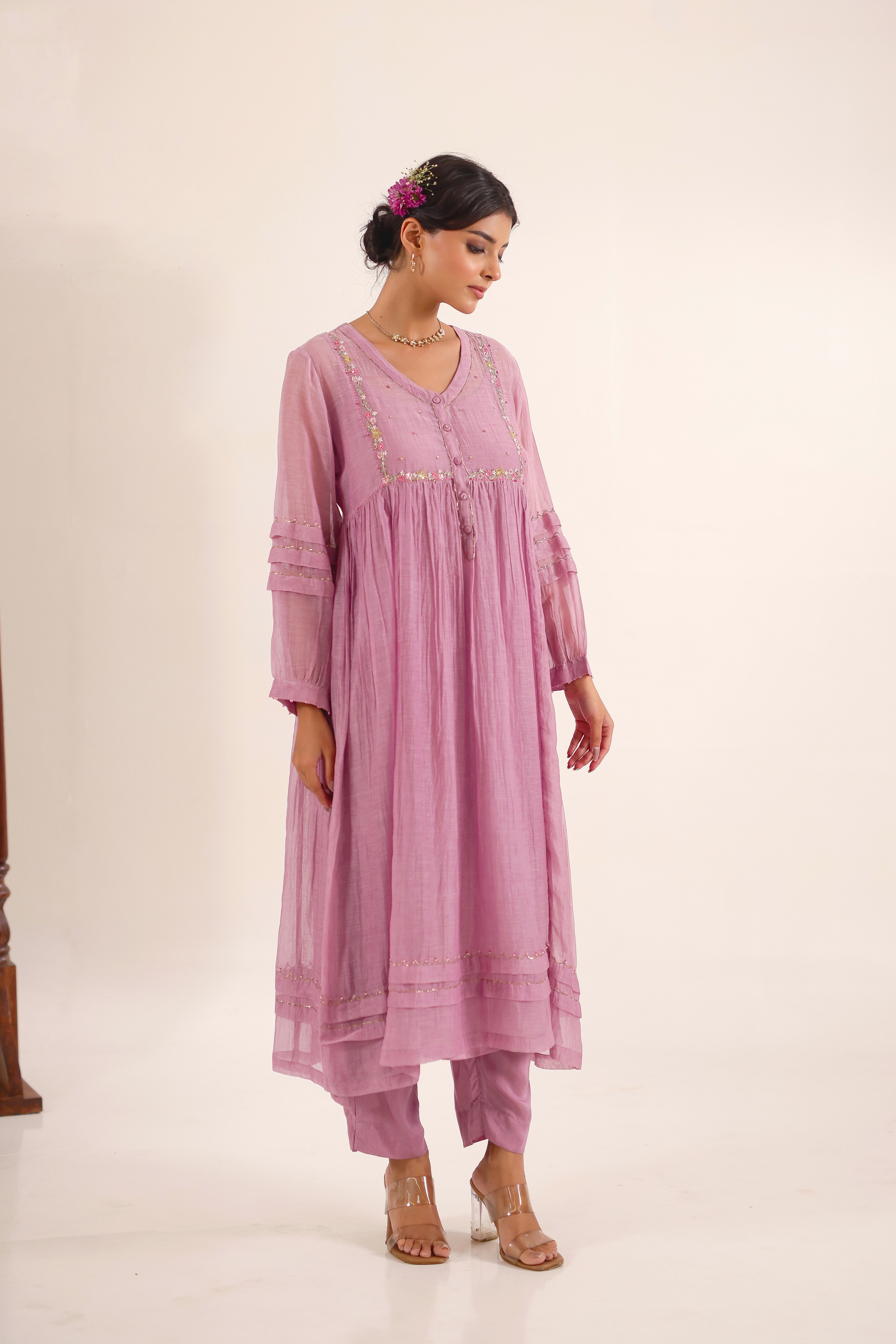Lilac pleated sleeve suit set