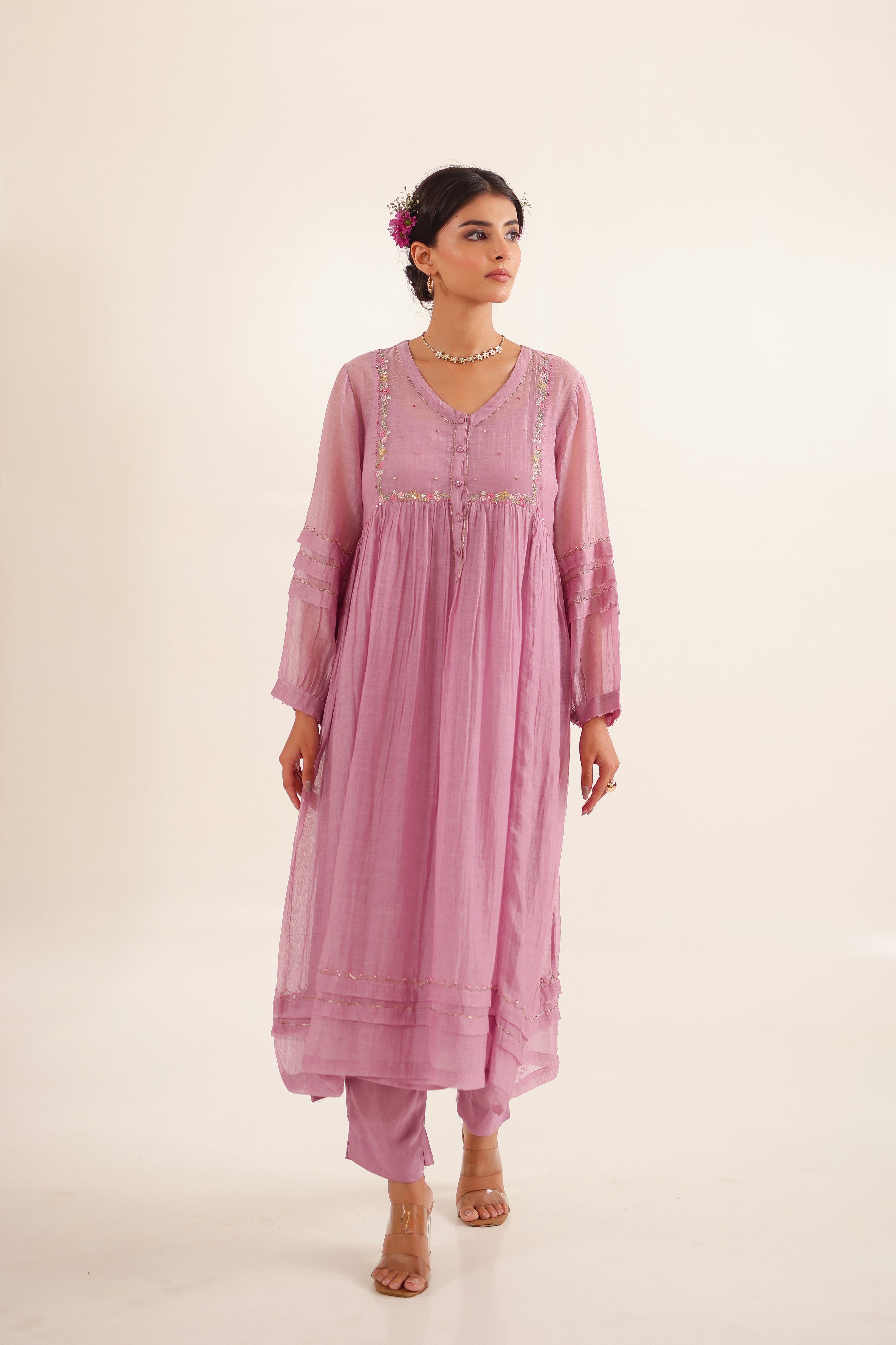 Lilac pleated sleeve suit set
