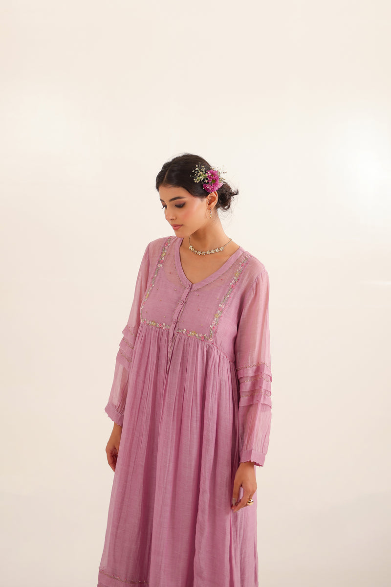 Lilac pleated sleeve kurta set